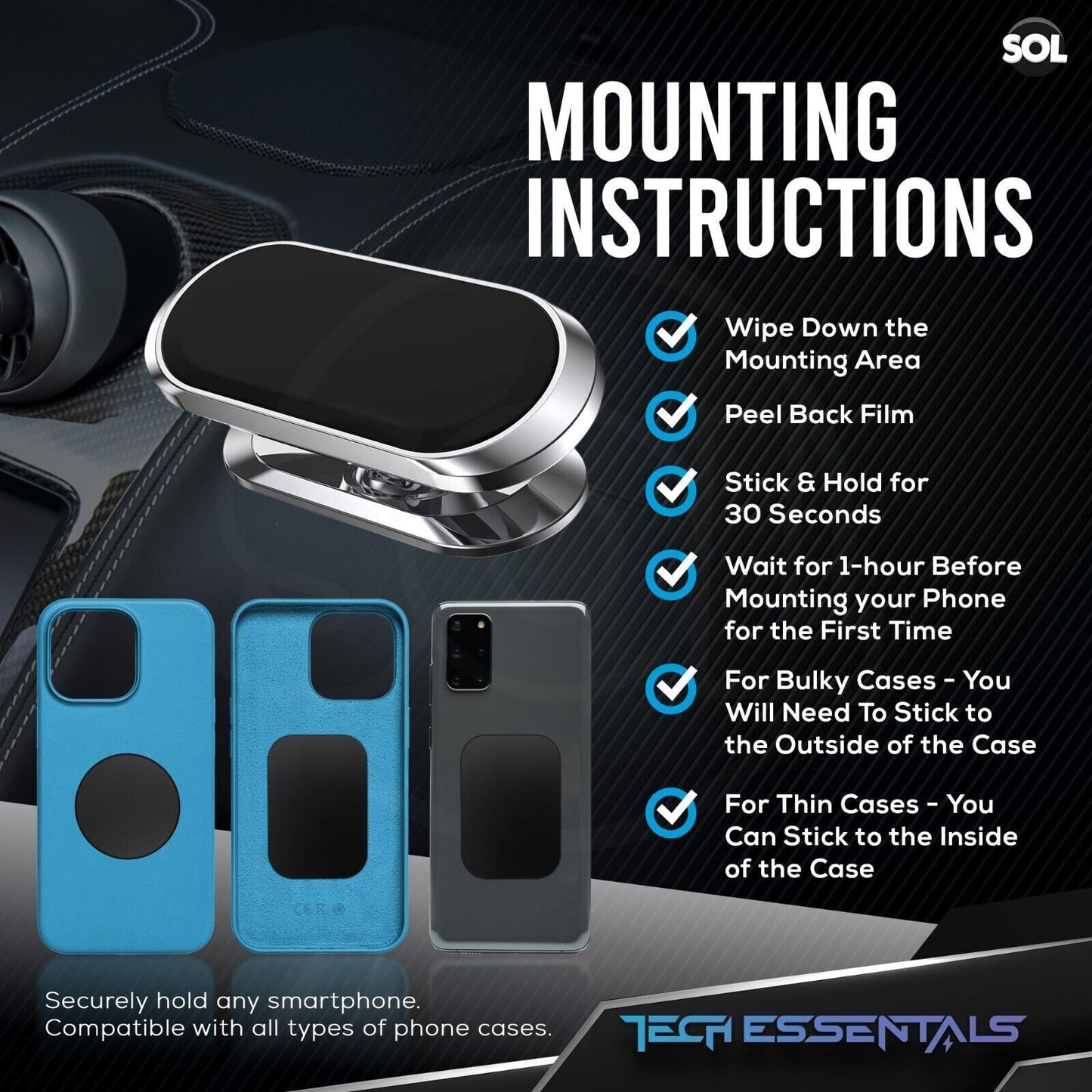 Universal Magnetic Car Phone Holder | Dashboard Mount 360° Rotating