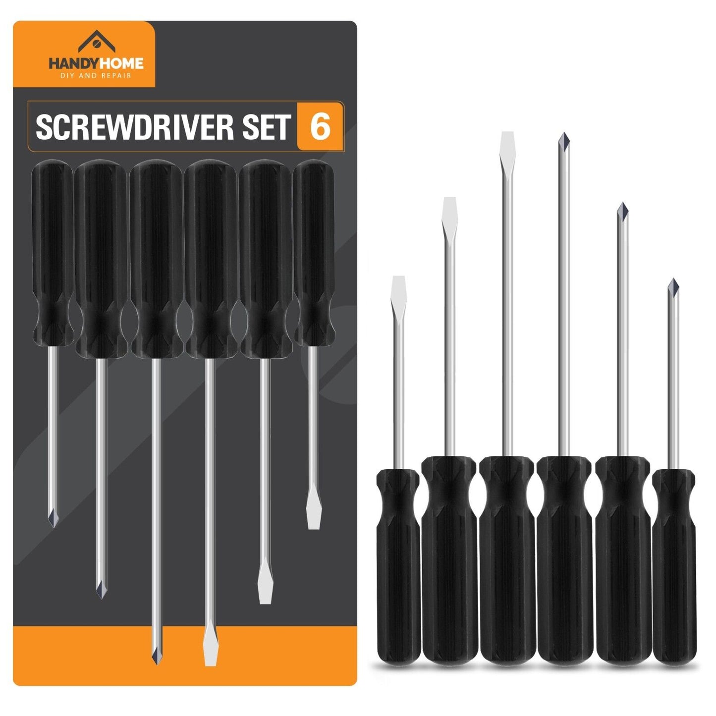 6pk Screwdriver Set Phillips Crosshead Slotted Flathead Non-Slip Precision Tool