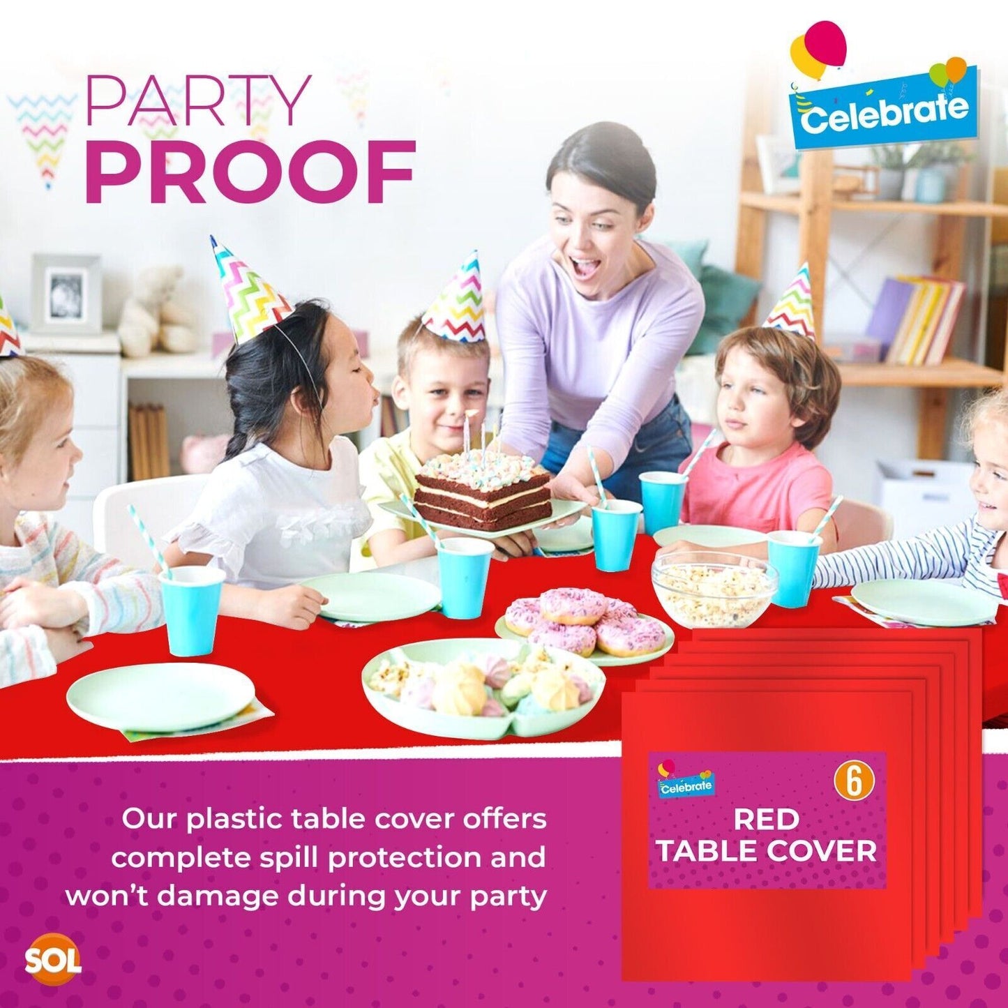 Red Plastic Table Covers | Square Disposable Party Cloth | 6 Pack