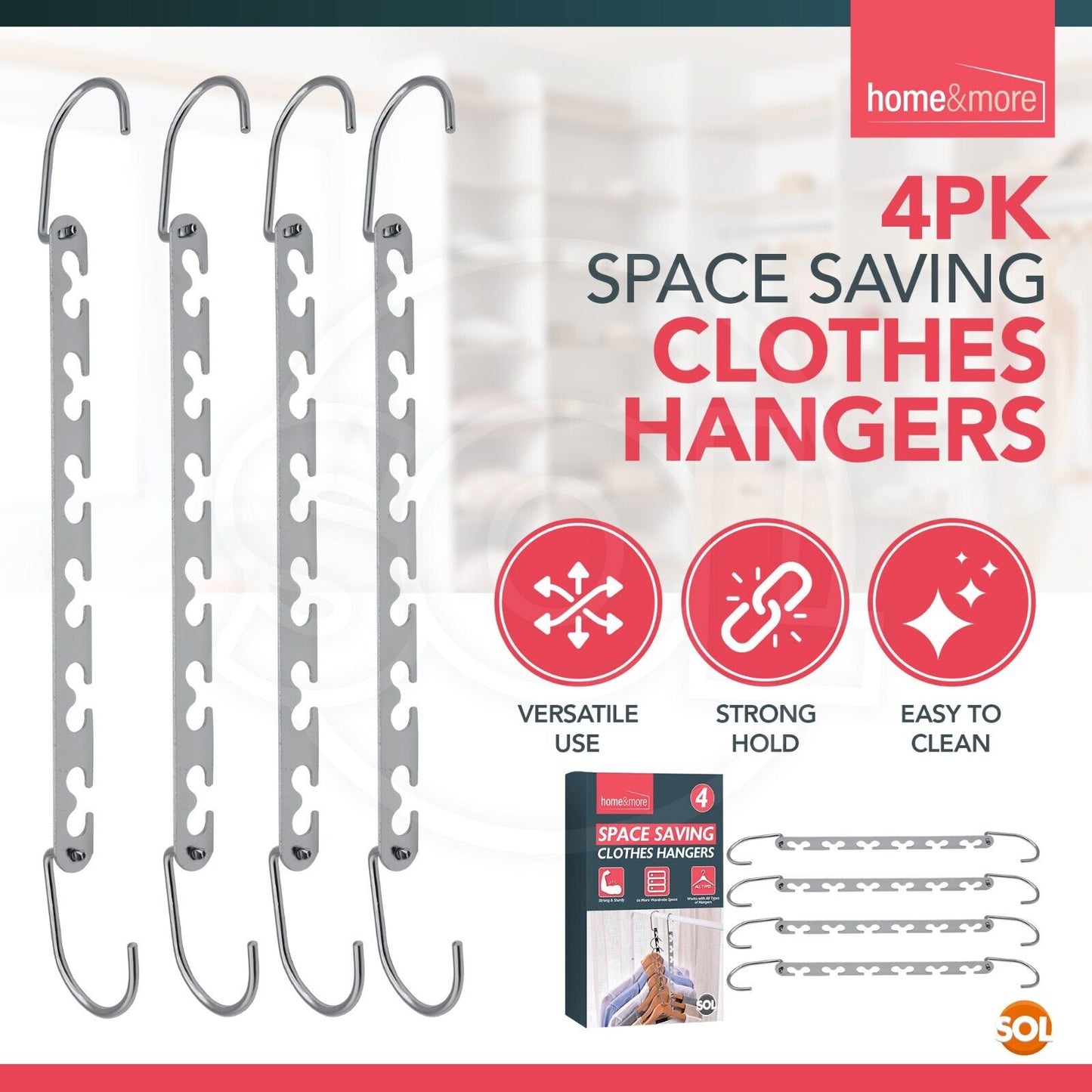 Space Saver Hangers Clothes Coat Wardrobe | Metal Magic | 4 Pack
