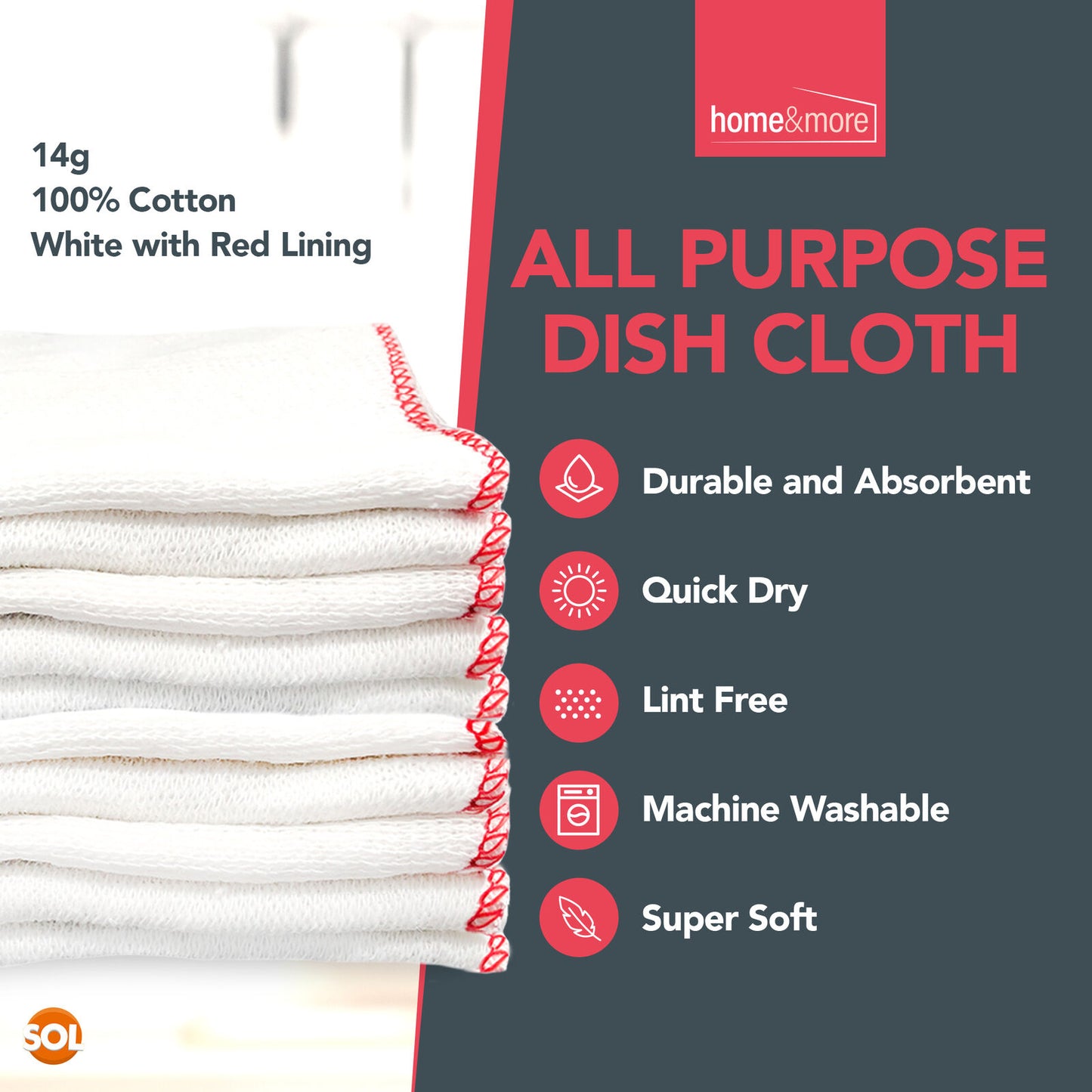 White Cotton Dish Cloths | Absorbent Cleaning Towels | 10 Pack