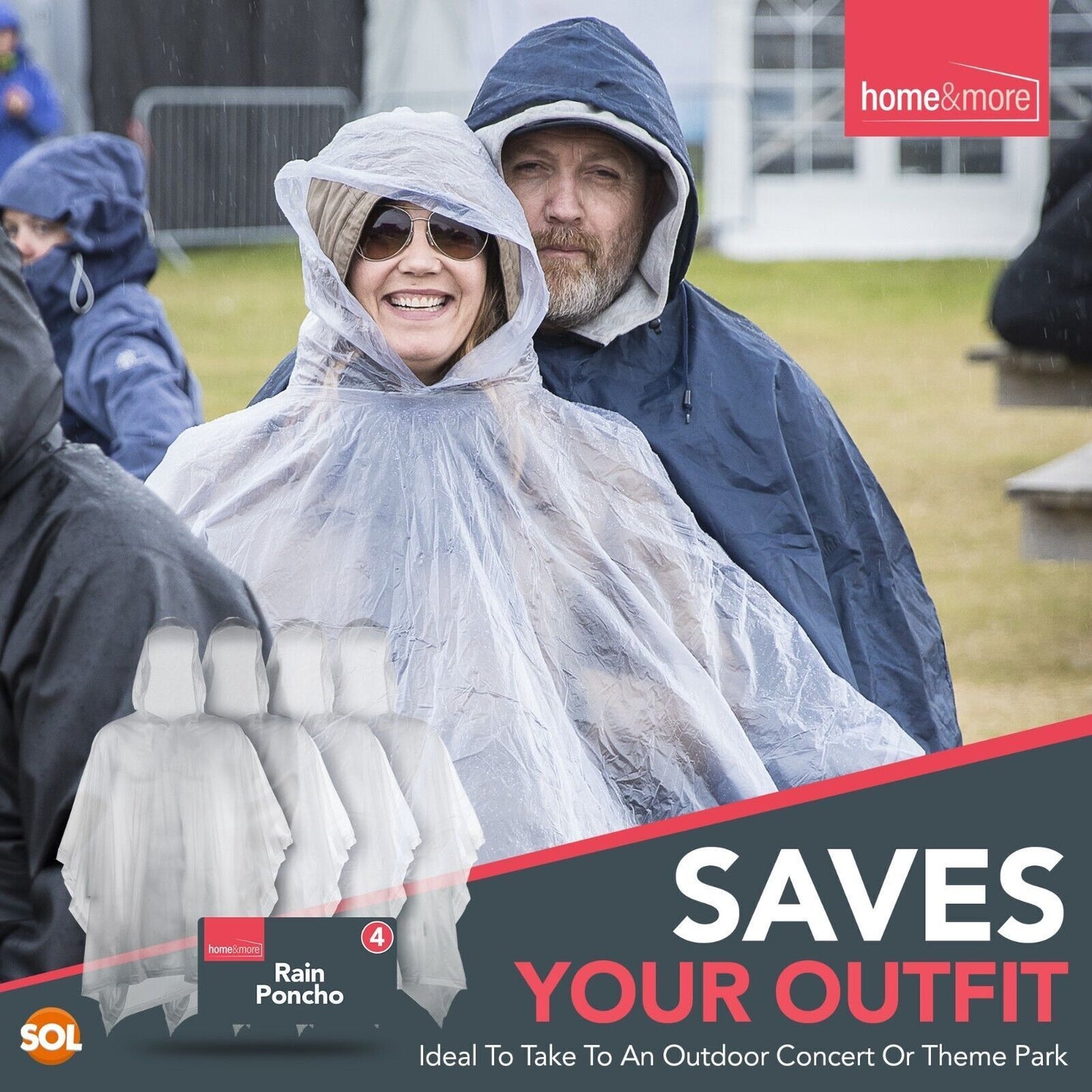 Waterproof Rain Poncho | Adult Disposable Emergency Camping Hiking | 2 Pack