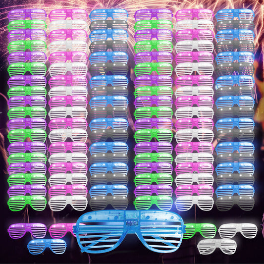 48-144 Flashing Party Glasses | LED Light Up Glow Neon Shutter Shades Disco Rave