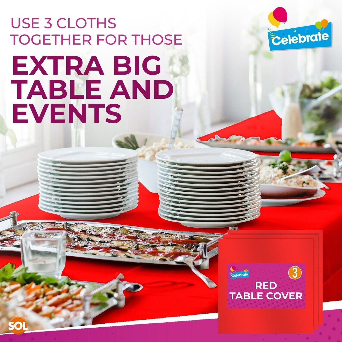 Red Plastic Table Covers | Square Disposable Party Cloth | 3 Pack