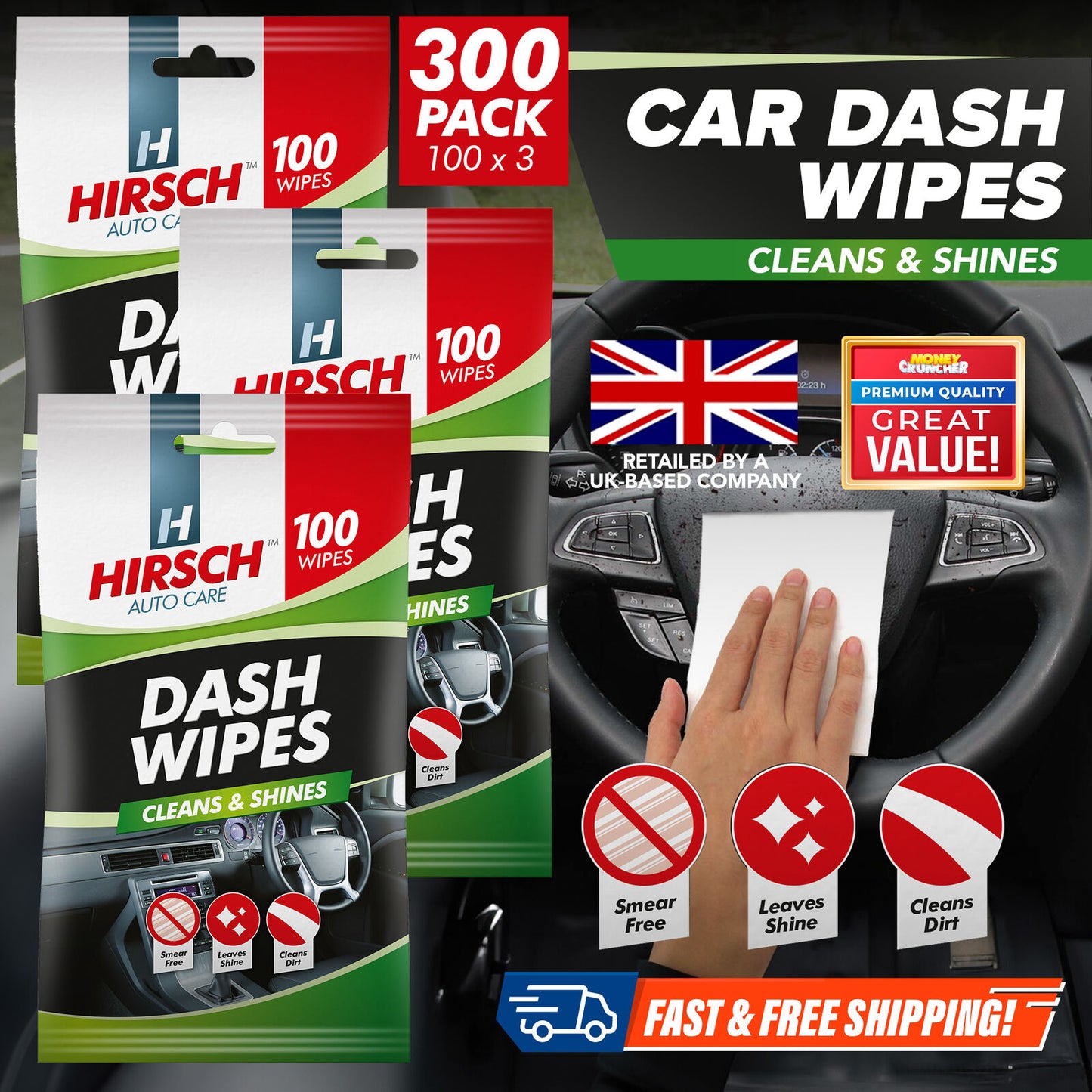 Car Dash Wipes | Gloss Interior Dashboard Cleaner | 300 Pack