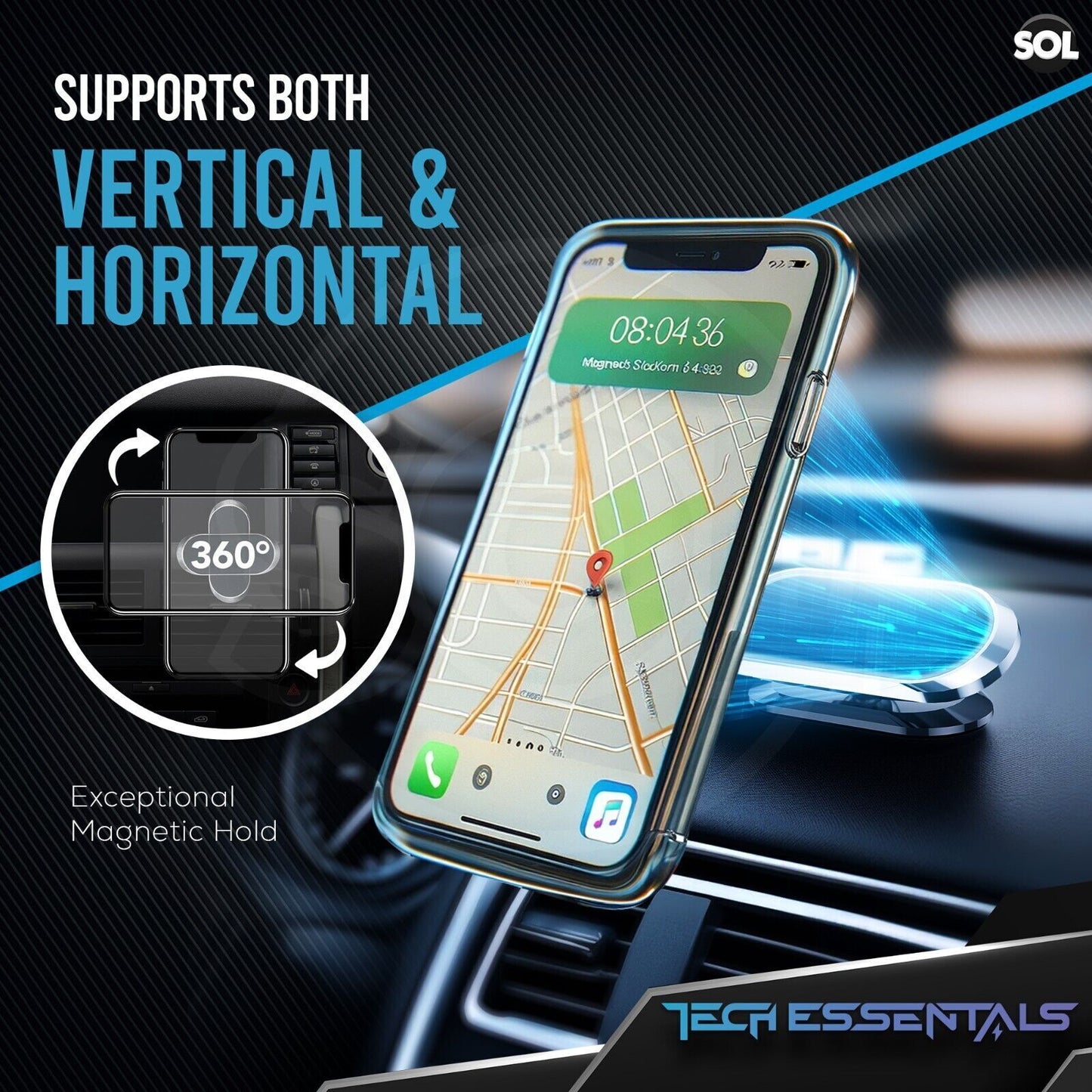 Universal Magnetic Car Phone Holder | Dashboard Mount 360° Rotating