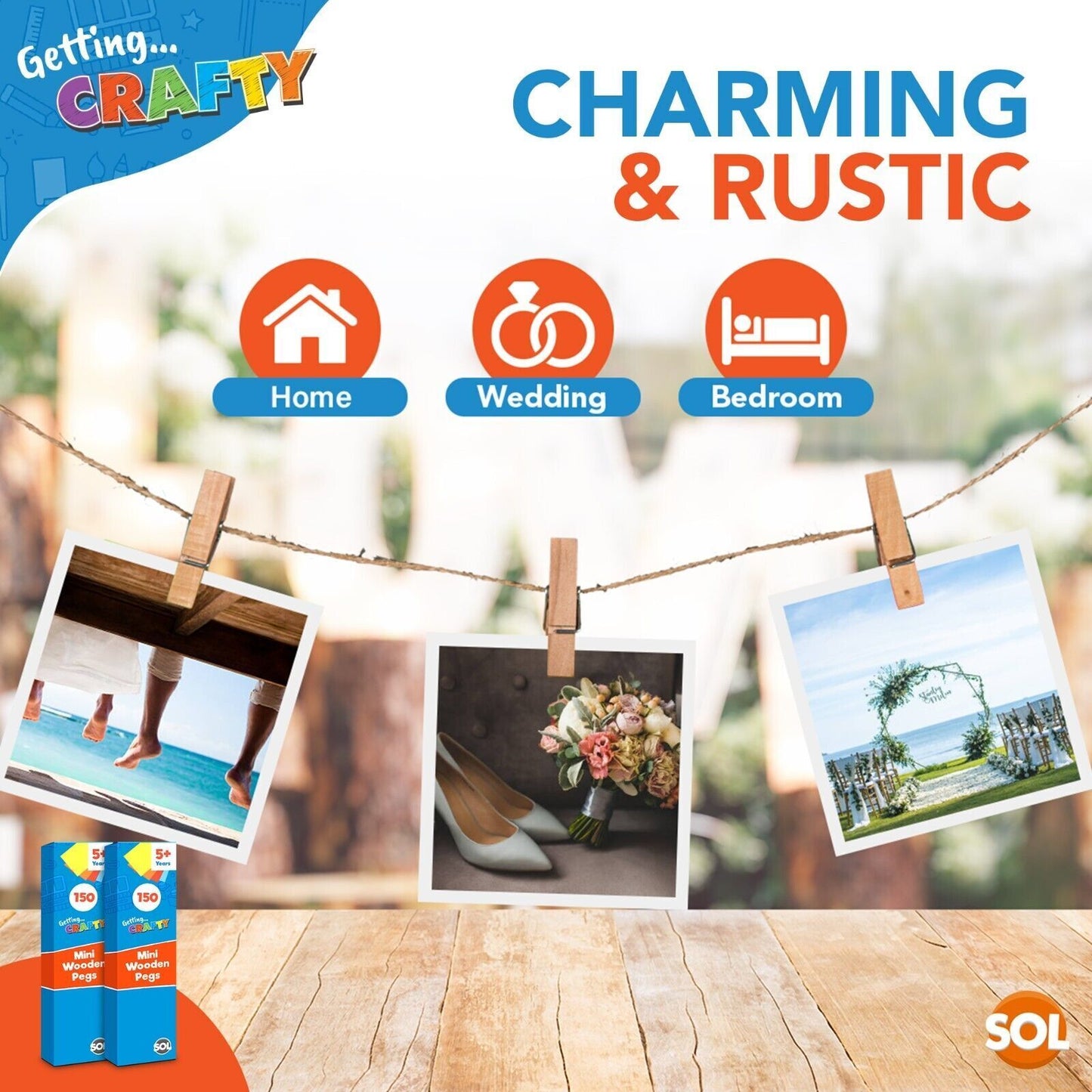 Mini Wooden Pegs 25mm | Craft Wedding Photo Hanging Clips | 300 Pack