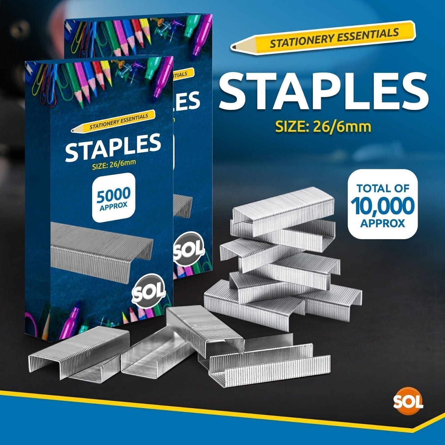 Office Staples 26/6 | Standard Fit Staplers | 10000 Pack