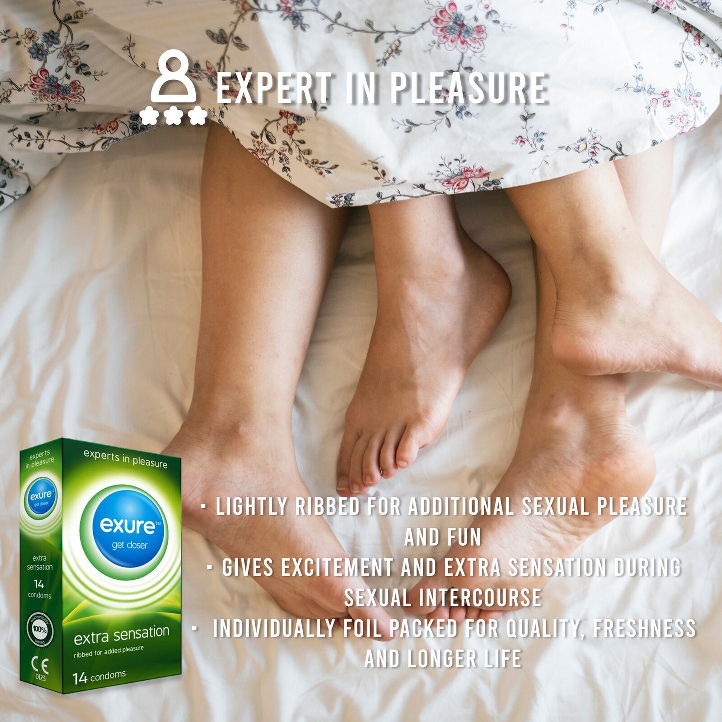 14-140pk Condoms Ribbed Natural Flavoured EXURE Safe Pleasure Discreet Packaging