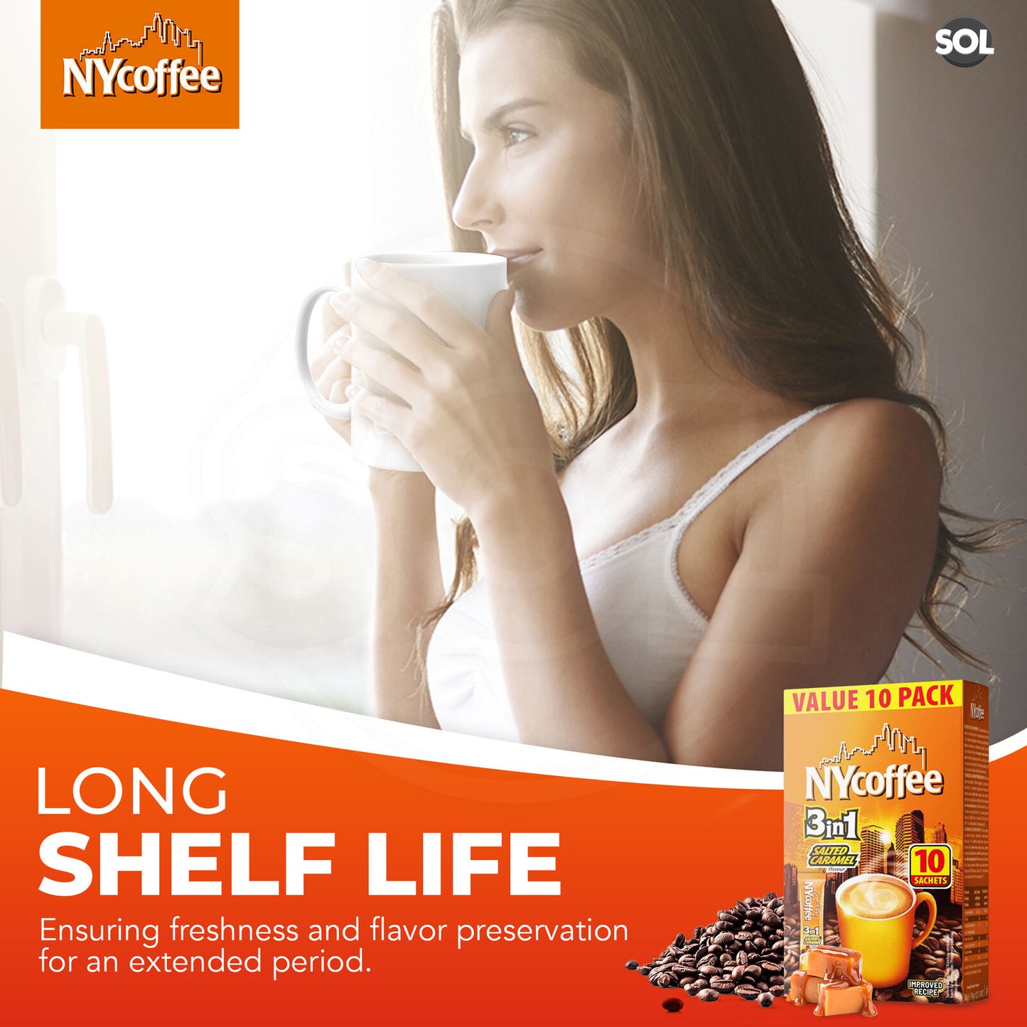 NY Coffee Instant Coffee Sachets 3 in 1 Salted Caramel | Bulk Pack 100