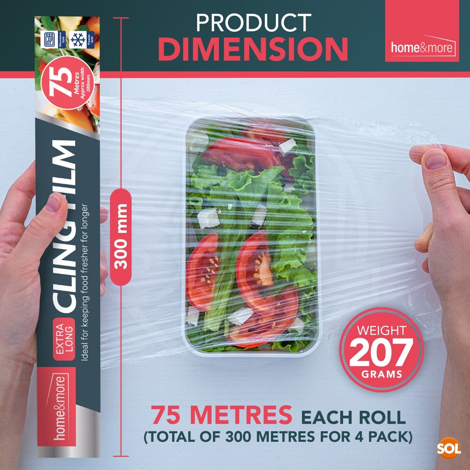 300-600M 30cm Cling Film Food Catering Easy Cut Large Refill Rolls Kitchen Wrap