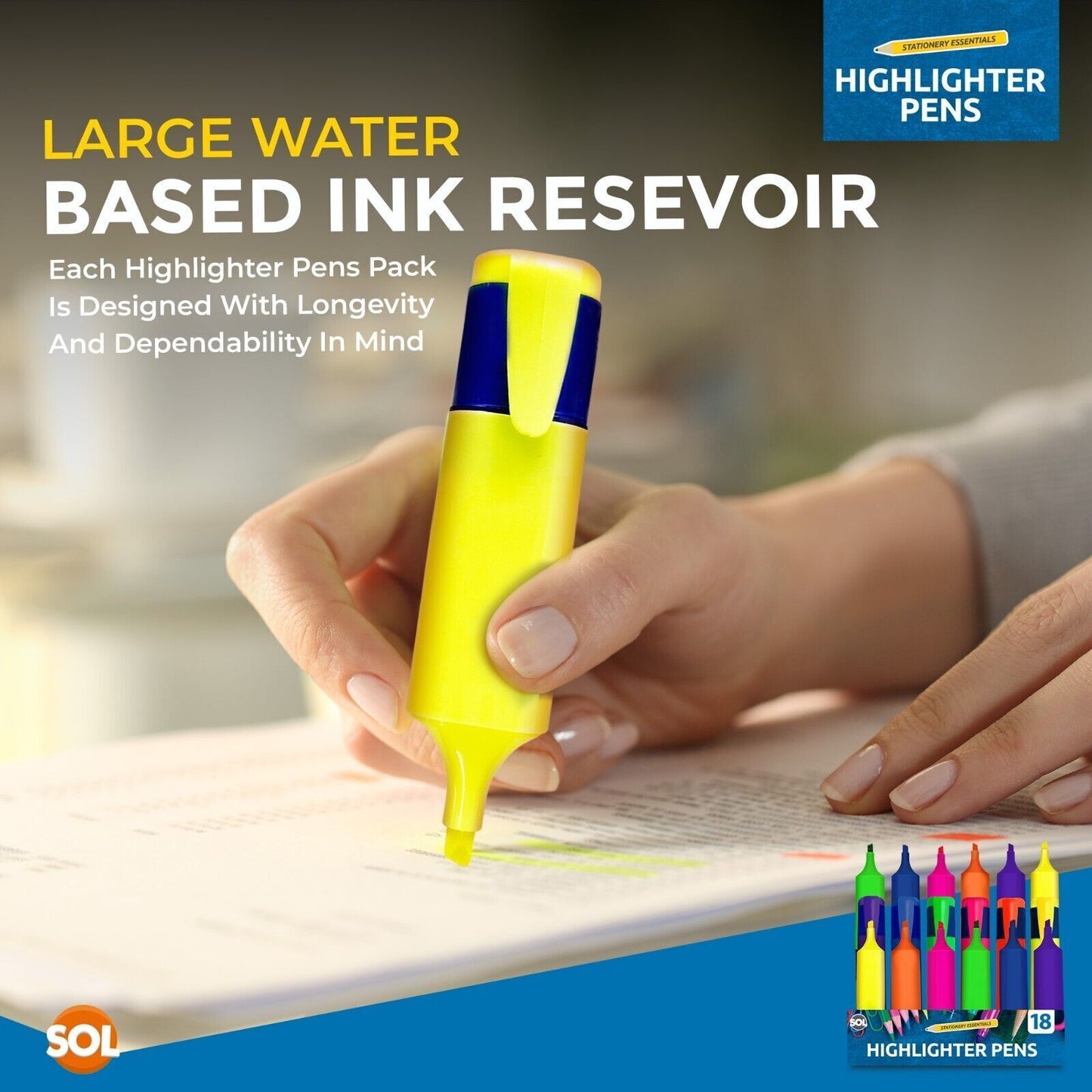 Highlighter Pens Fluorescent Colour Marker School Set | 6 Pack