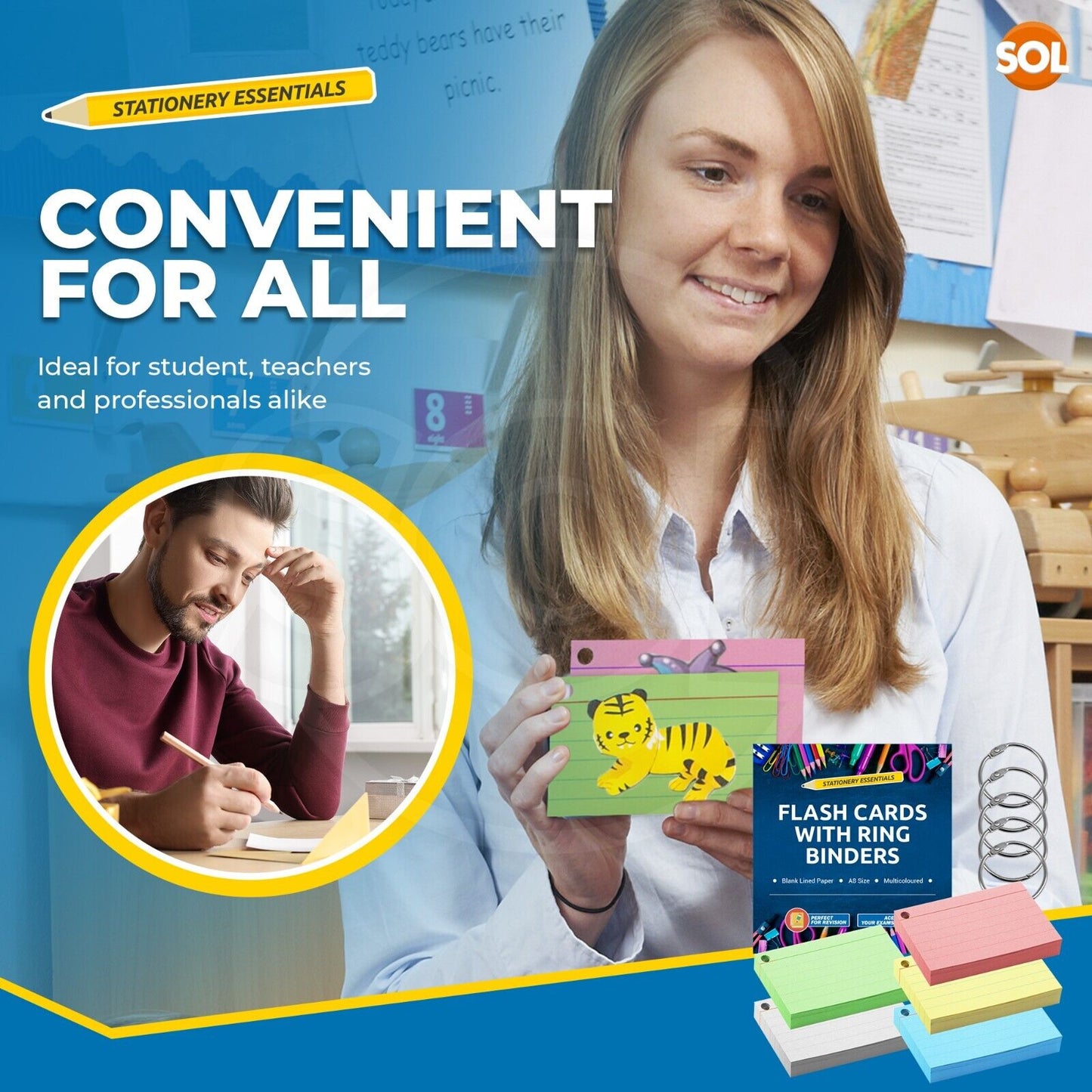 Revision Cards with Rings | Blank Coloured Lined Flash Cards | 500 Pack