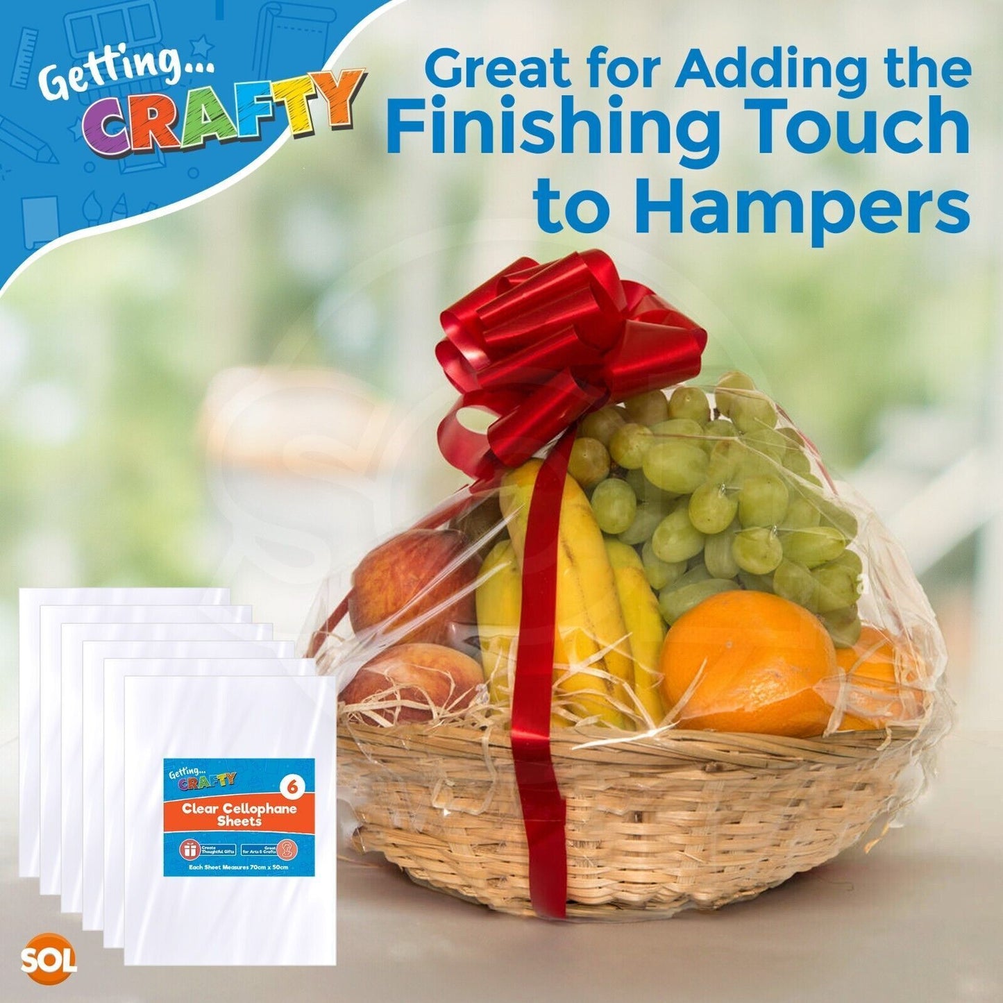 Clear Cellophane Sheets 70cm x 50cm | Gift Wrap See Through | 6 Pack