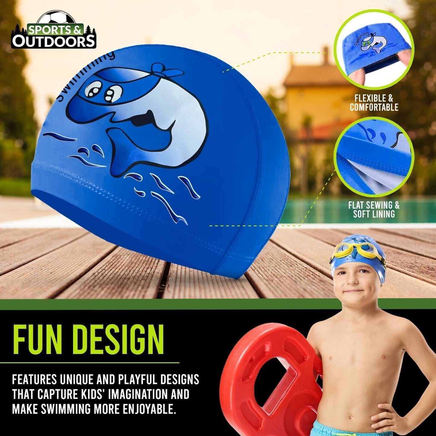 Kids Swimming Cap | Waterproof Fabric Swim Hat for Boys & Girls