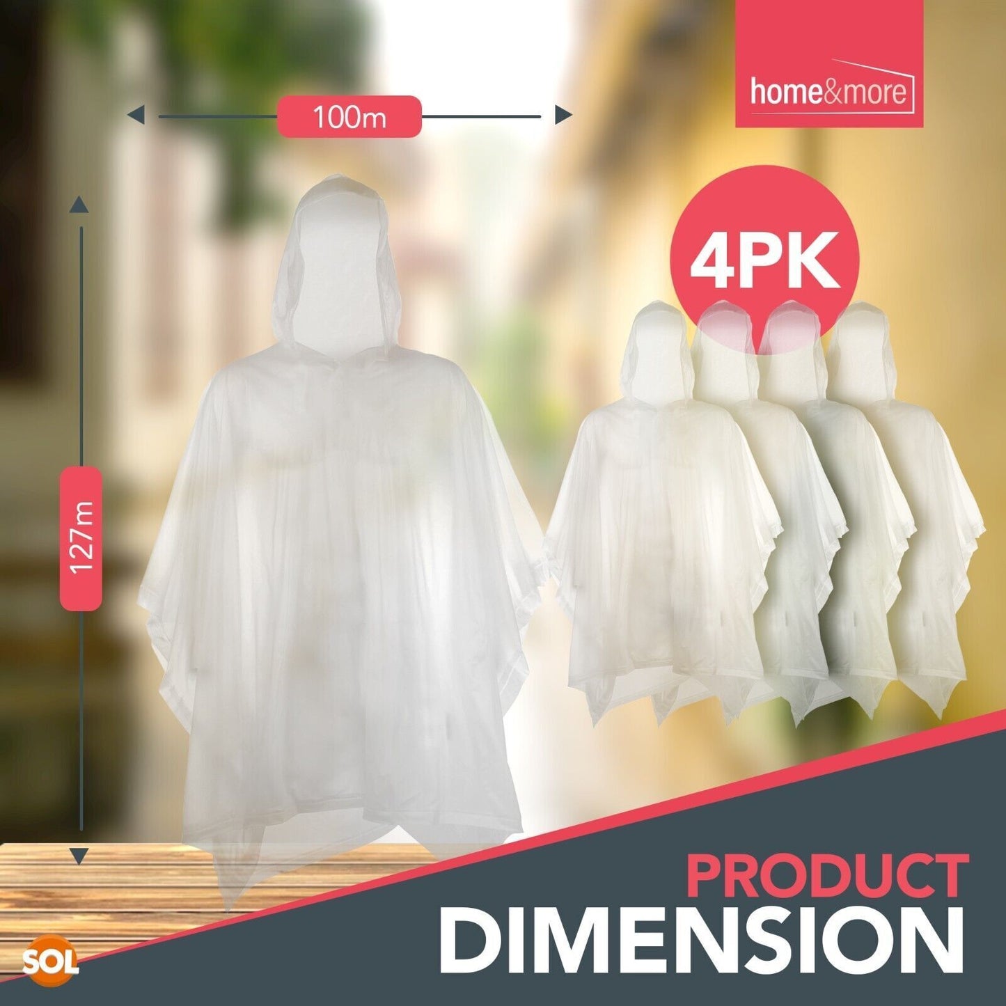 Waterproof Rain Poncho | Adult Disposable Emergency Camping Hiking | 2 Pack