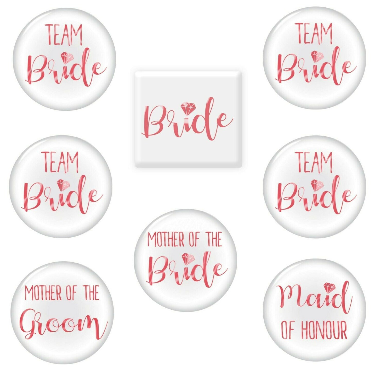 8 Team Bride Hen Party Badges | Pink Night Do Accessories Bag Fillers Pin Set
