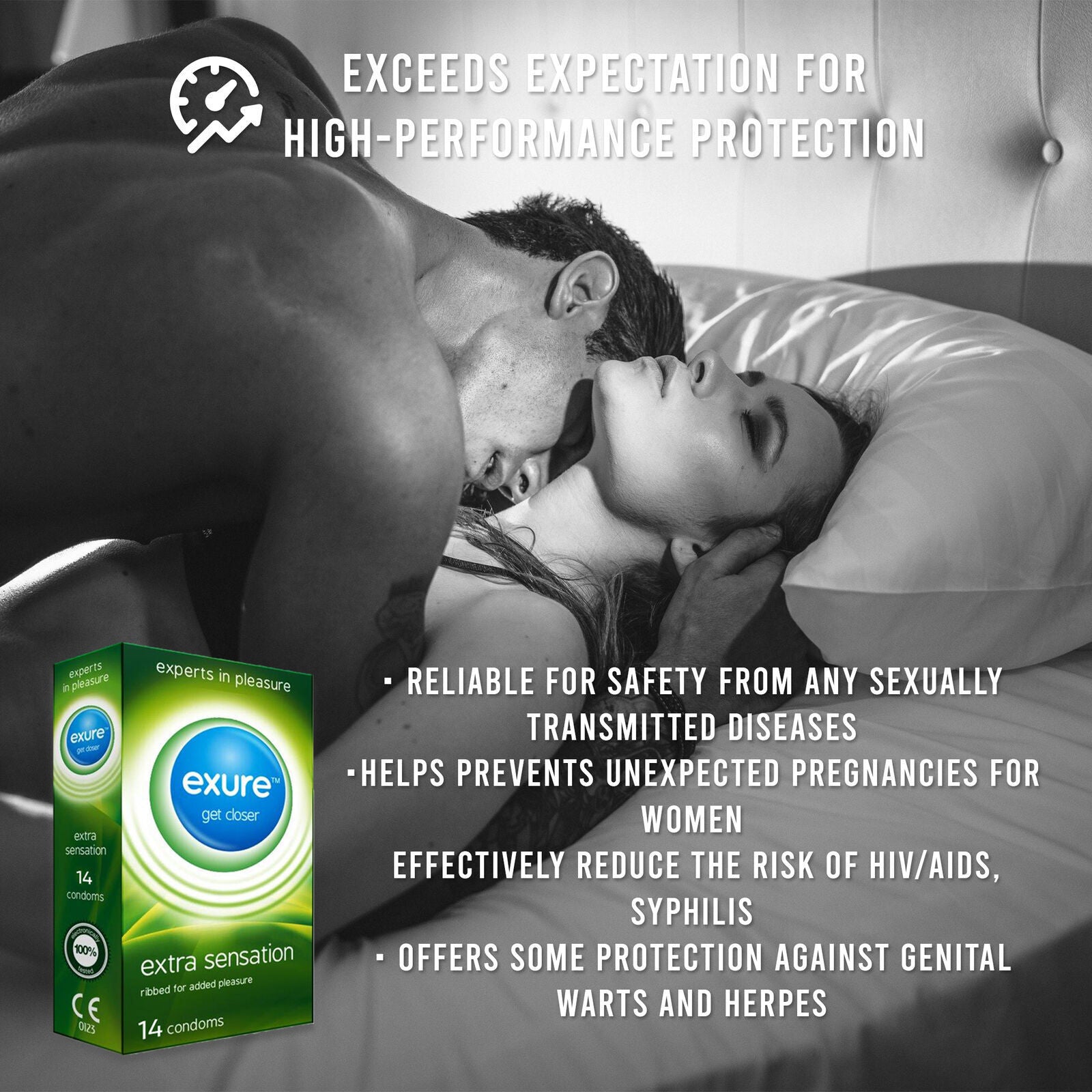 14-140pk Condoms Ribbed Natural Flavoured EXURE Safe Pleasure Discreet Packaging