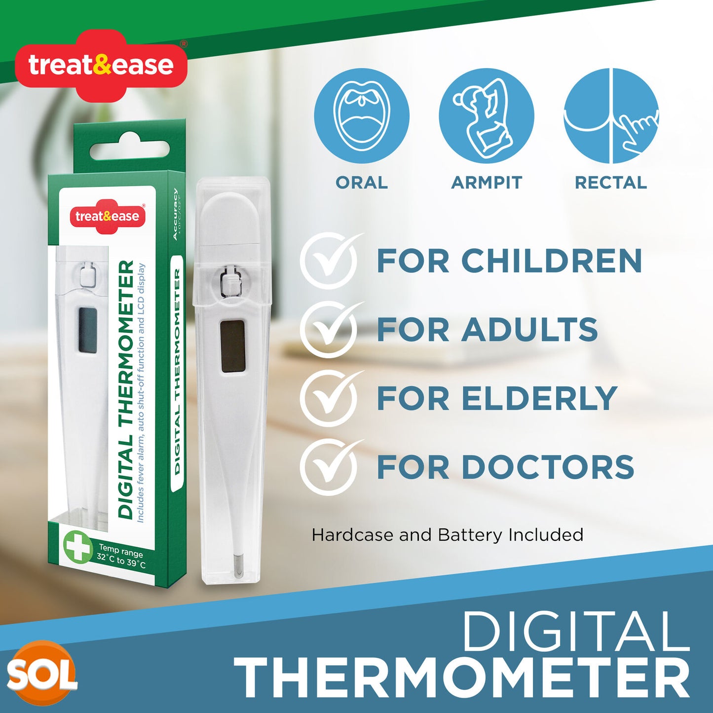 Digital Thermometer Medical LCD Audible Alarm Baby Adult Oral Ear Body Arm Fever