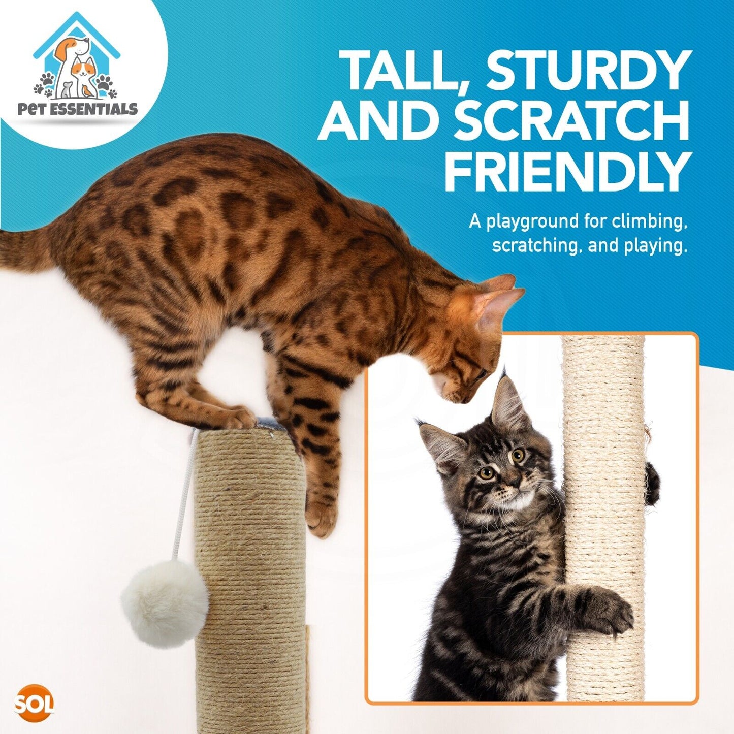 Cat Scratching Post Scratch Sisal Pole 60cm + 21 Kitten Indoor Toys Interactive