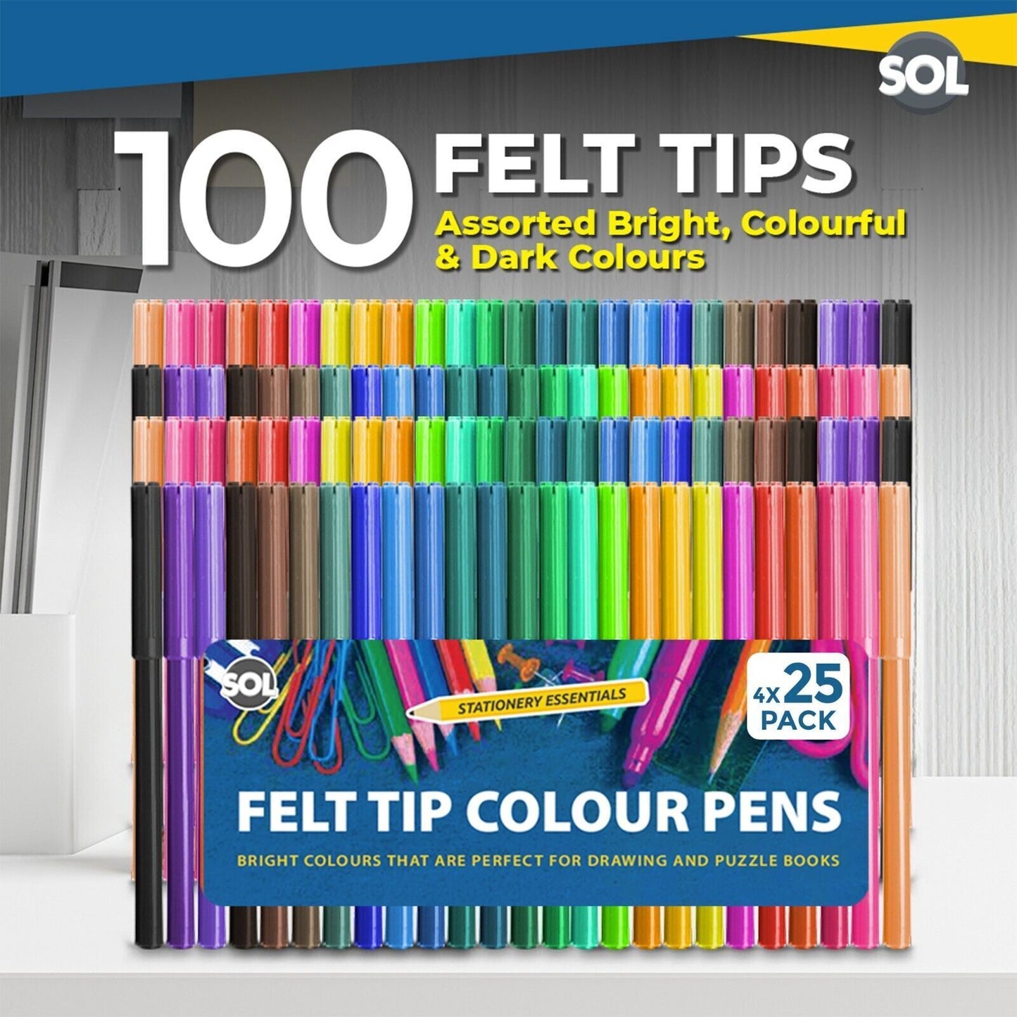 Felt Tip Pens | Fine Fibre Art, School & Craft | 100 Pack