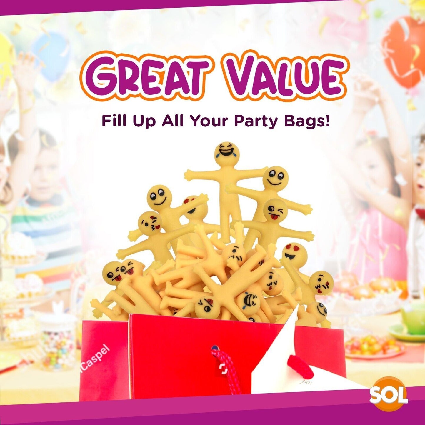 Yellow Stretchy Men | Party Bag Fillers Kids Fun Toys | 30 Pack