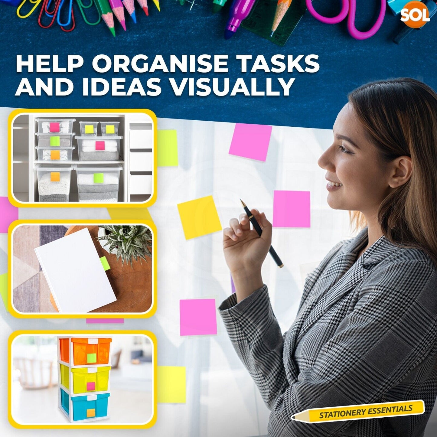 Neon Sticky Notes 76x76mm | Super Sticky Pads | 400 Pack