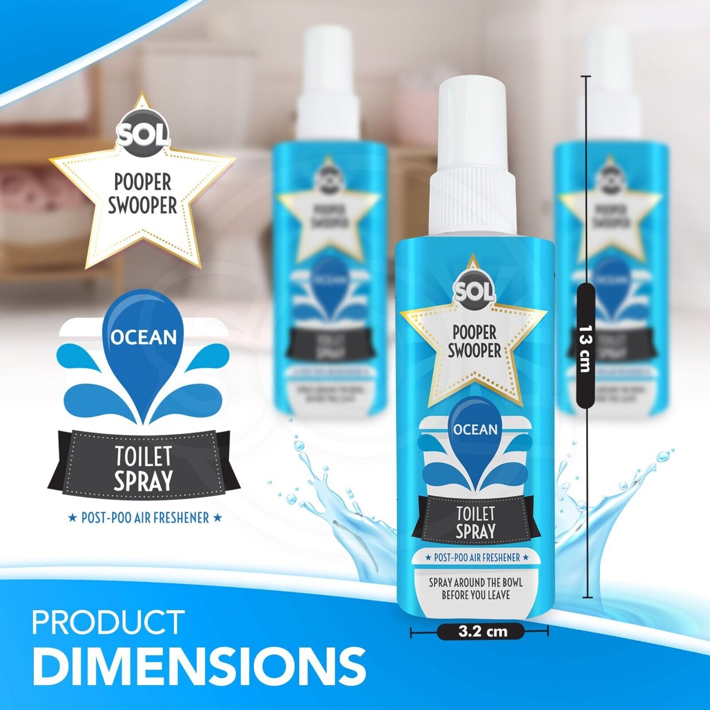 Pooper Star Toilet Spray | Ocean Scent Air Freshener | 6 Pack