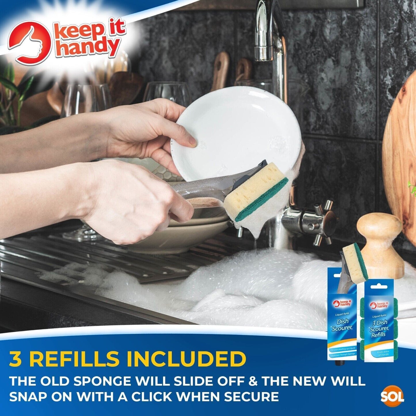 Washing Up Sponge Scourer Refills | Dishmatic Compatible | Handle Option
