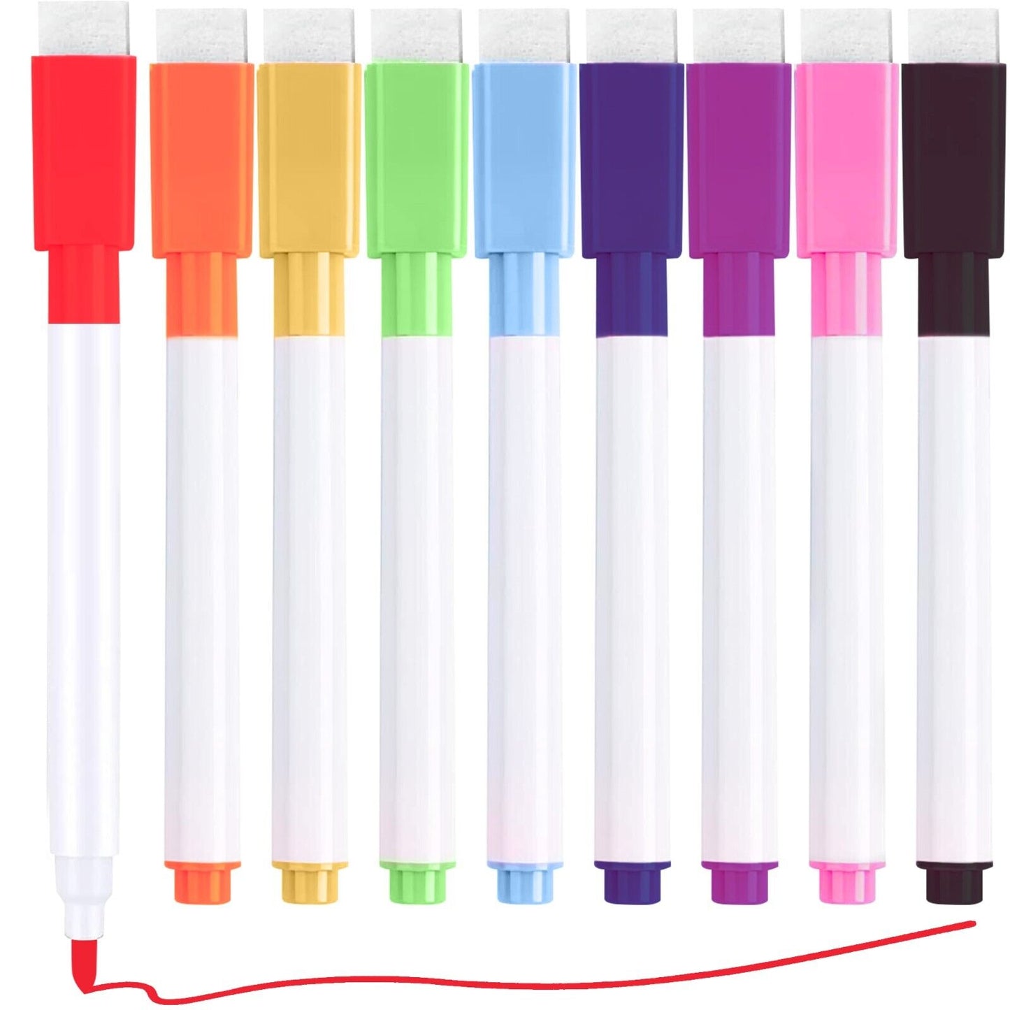 Whiteboard Pens & Eraser Magnetic Dry Wipe | White Board Markers | 9 Pack