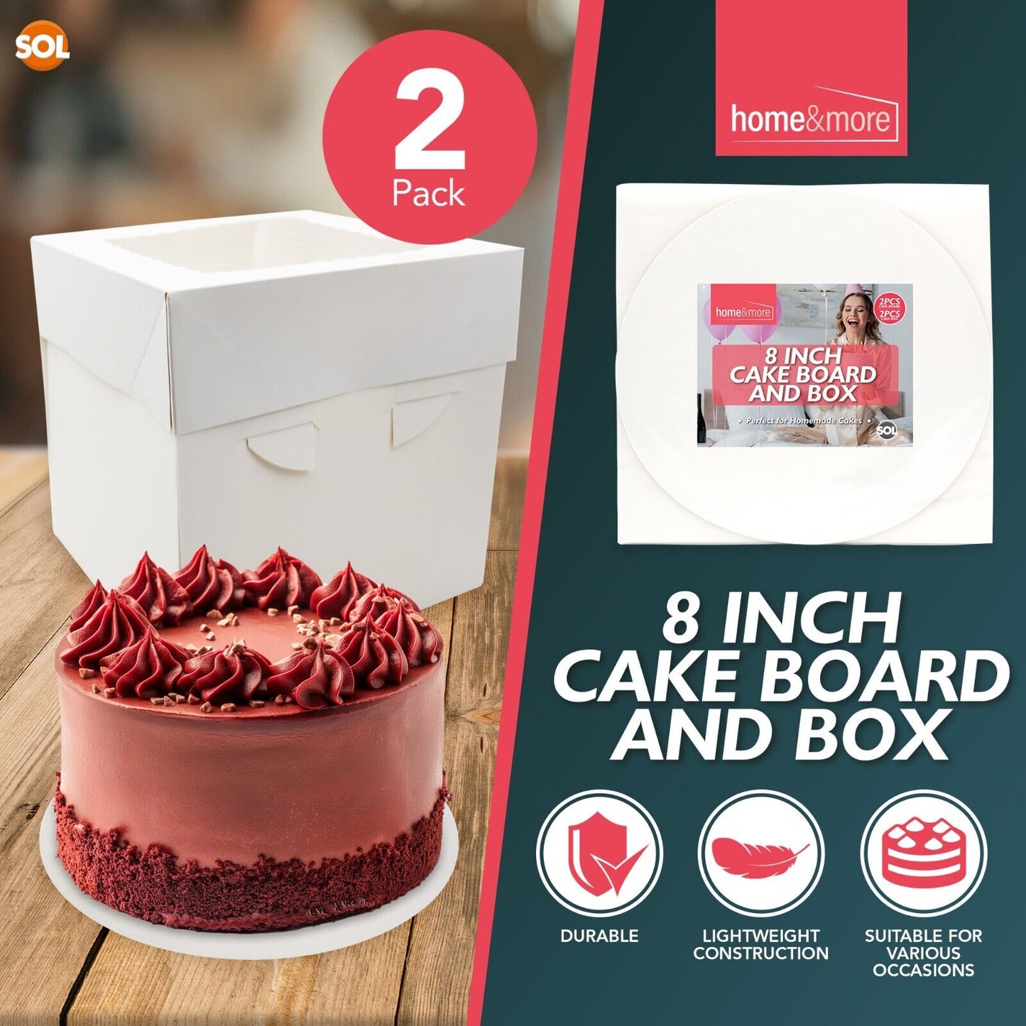 2-10PK 8 Inch Cake Board and Box with Lid Set | White Round 3mm Thick Boards