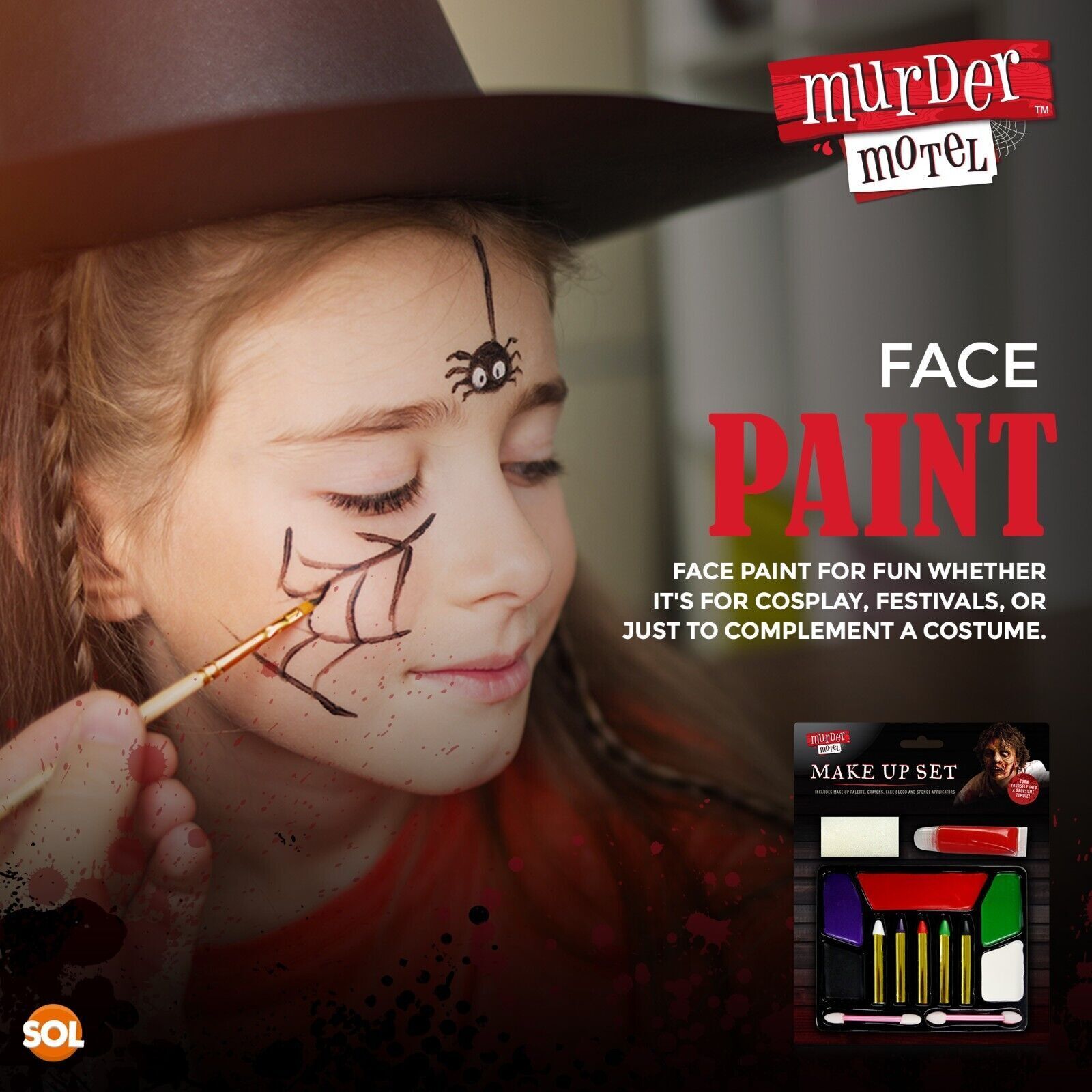 Halloween Zombie Make Up Kit | Horror Face Paint Set | Fake Blood Crayons Sponge