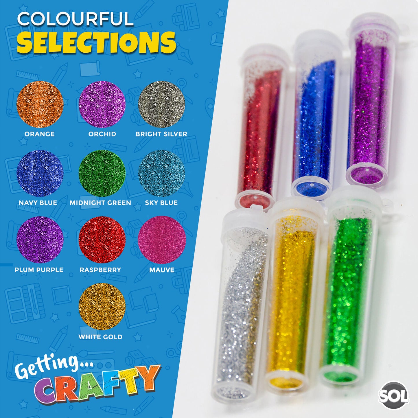 Glitter Tubes Assorted Colours | Shaker Pots Art & Craft | 10 Pack