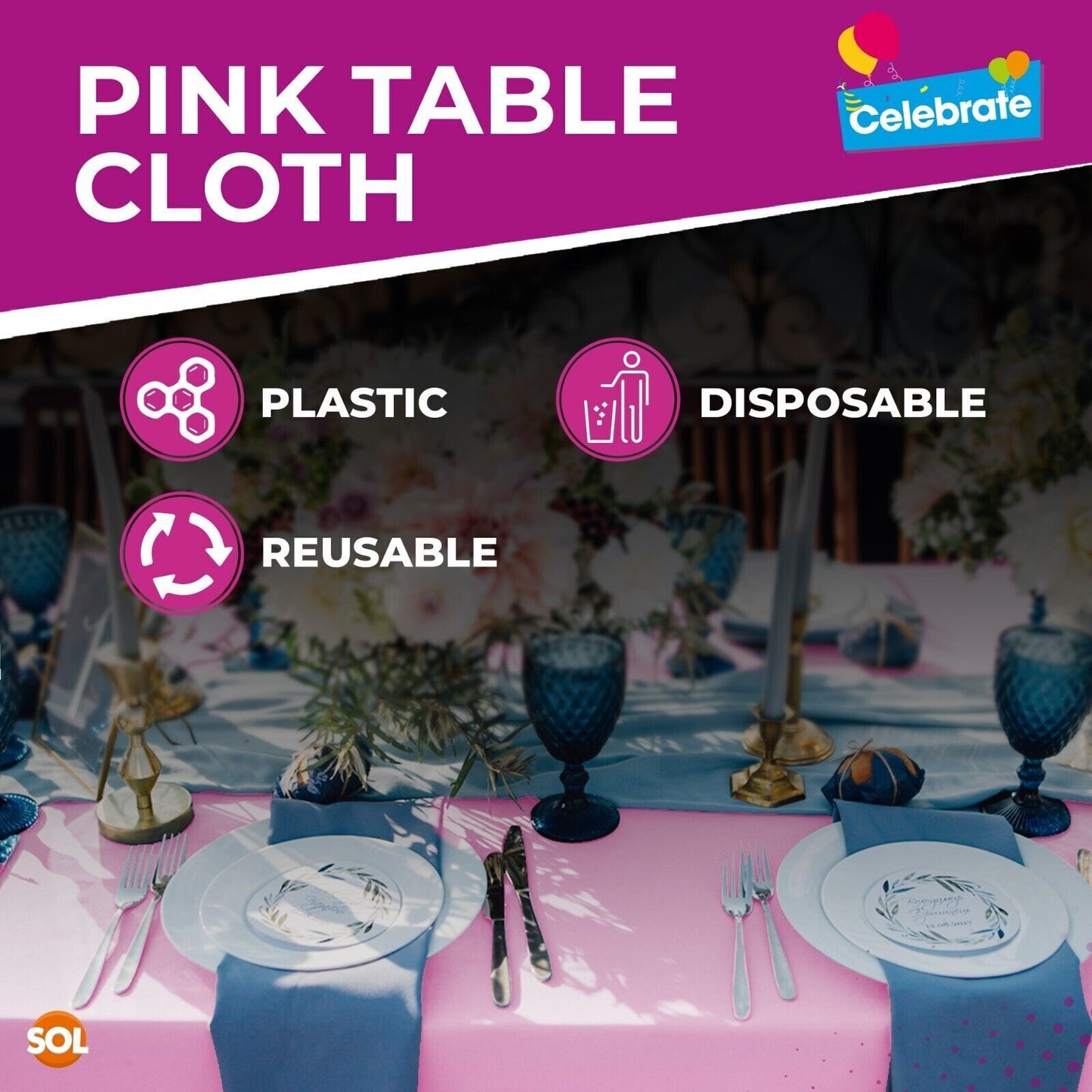 Square Disposable Table Cloths 121x121cm | Plastic Wipe Clean Party Covers | 3 Pack