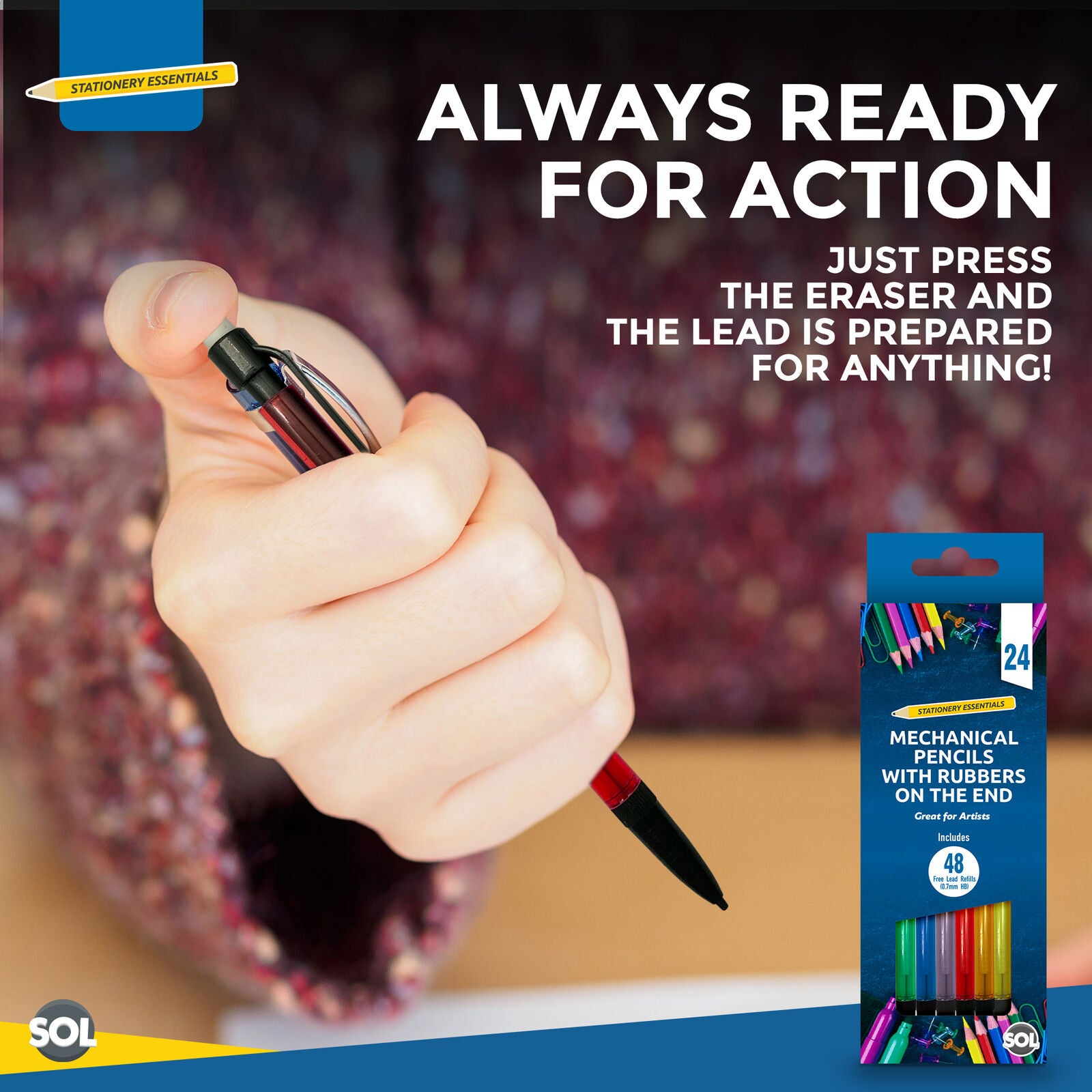 Mechanical Pencils Set 0.7mm with HB Lead Refills and Erasers | 6 Pack