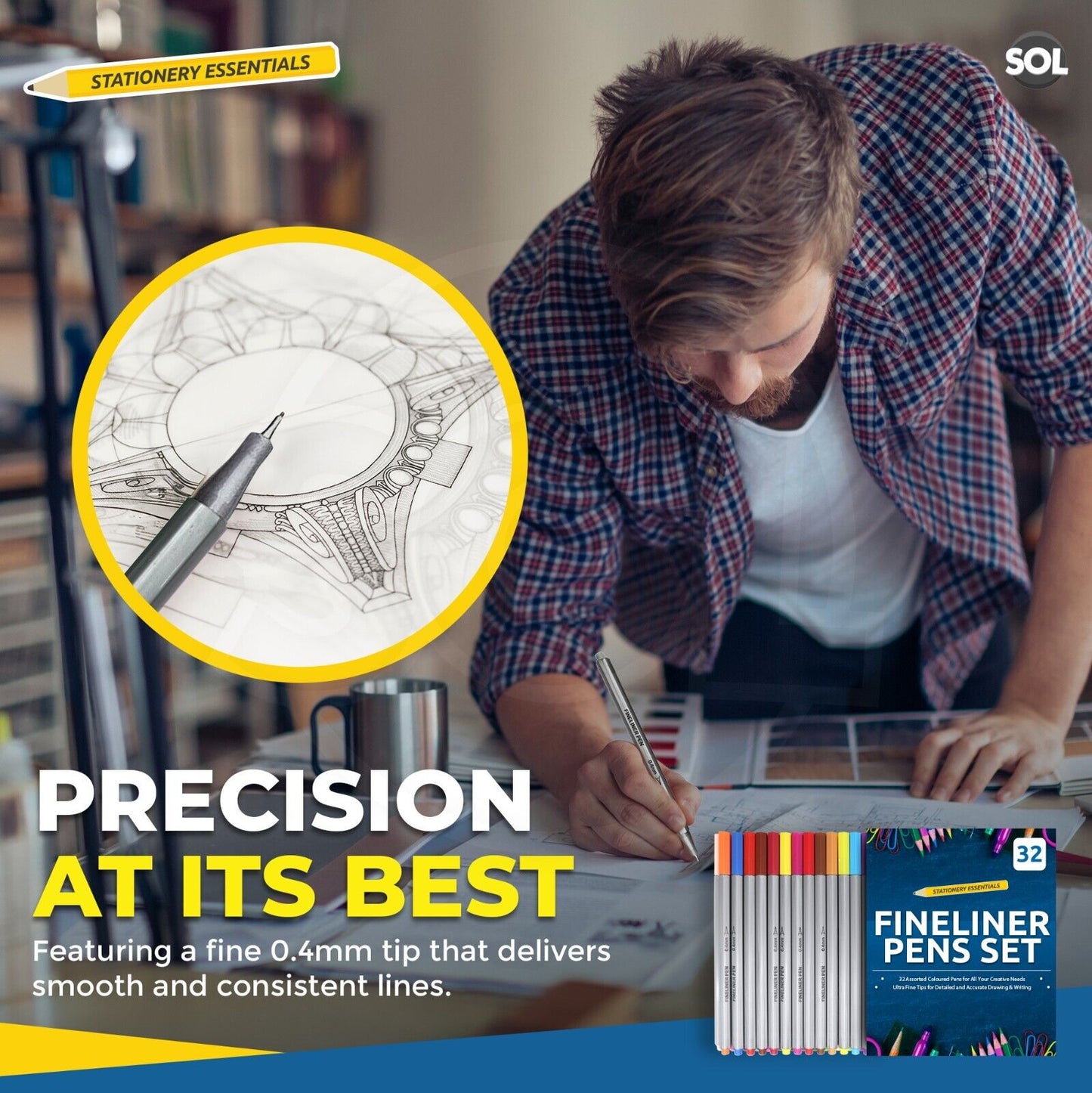 32 Coloured Fine Liner Pens Set | 0.4mm Art Colouring Pack