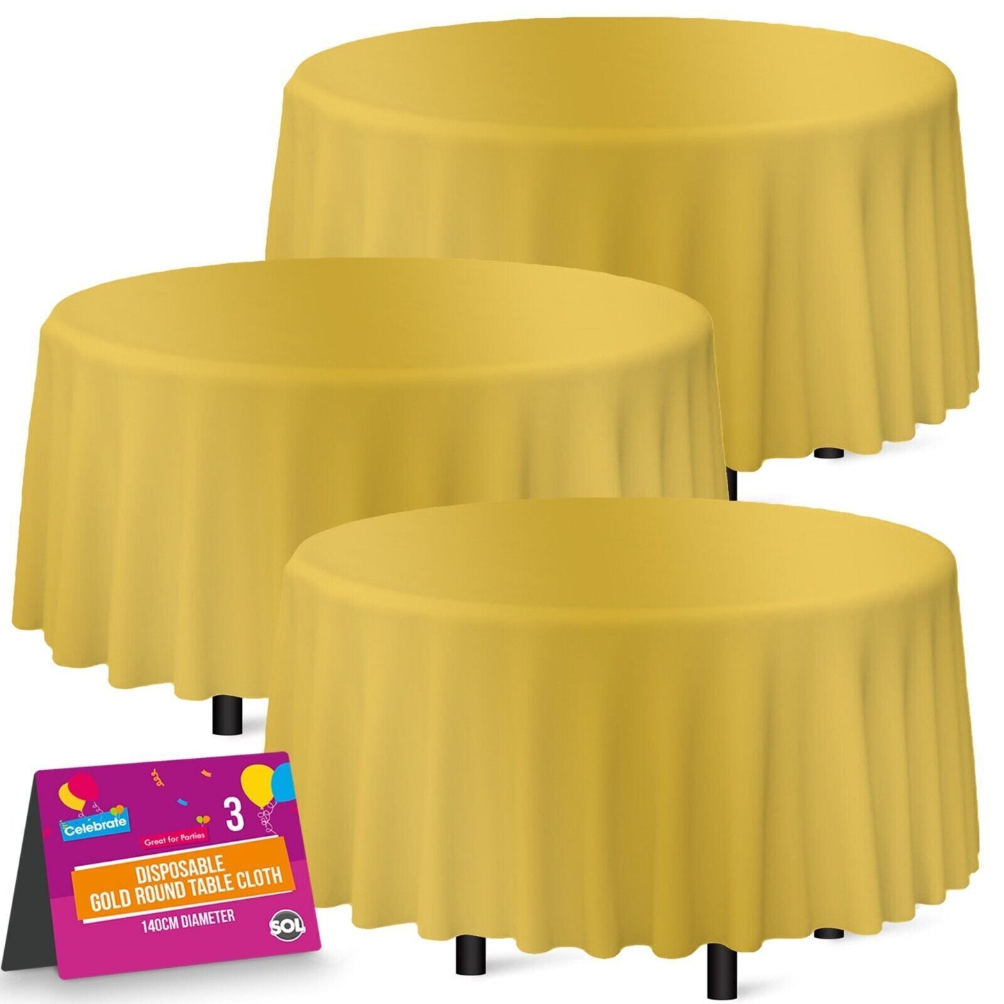 Plastic Table Covers Round 1.4M | Disposable Wipe Clean Party Cloth | 3 Pack