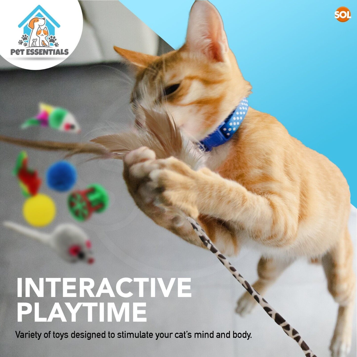 Cat Scratching Post Scratch Sisal Pole 60cm + 21 Kitten Indoor Toys Interactive