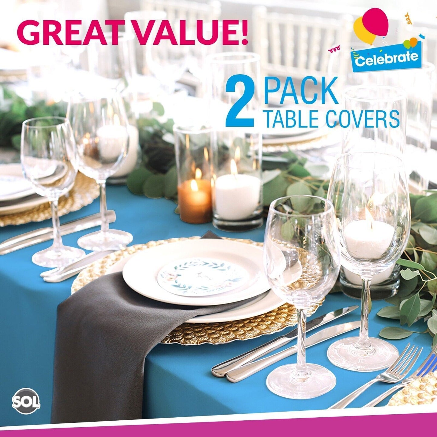 Plastic Table Cloth Covers Rectangular | Party Tableware | 2 Pack