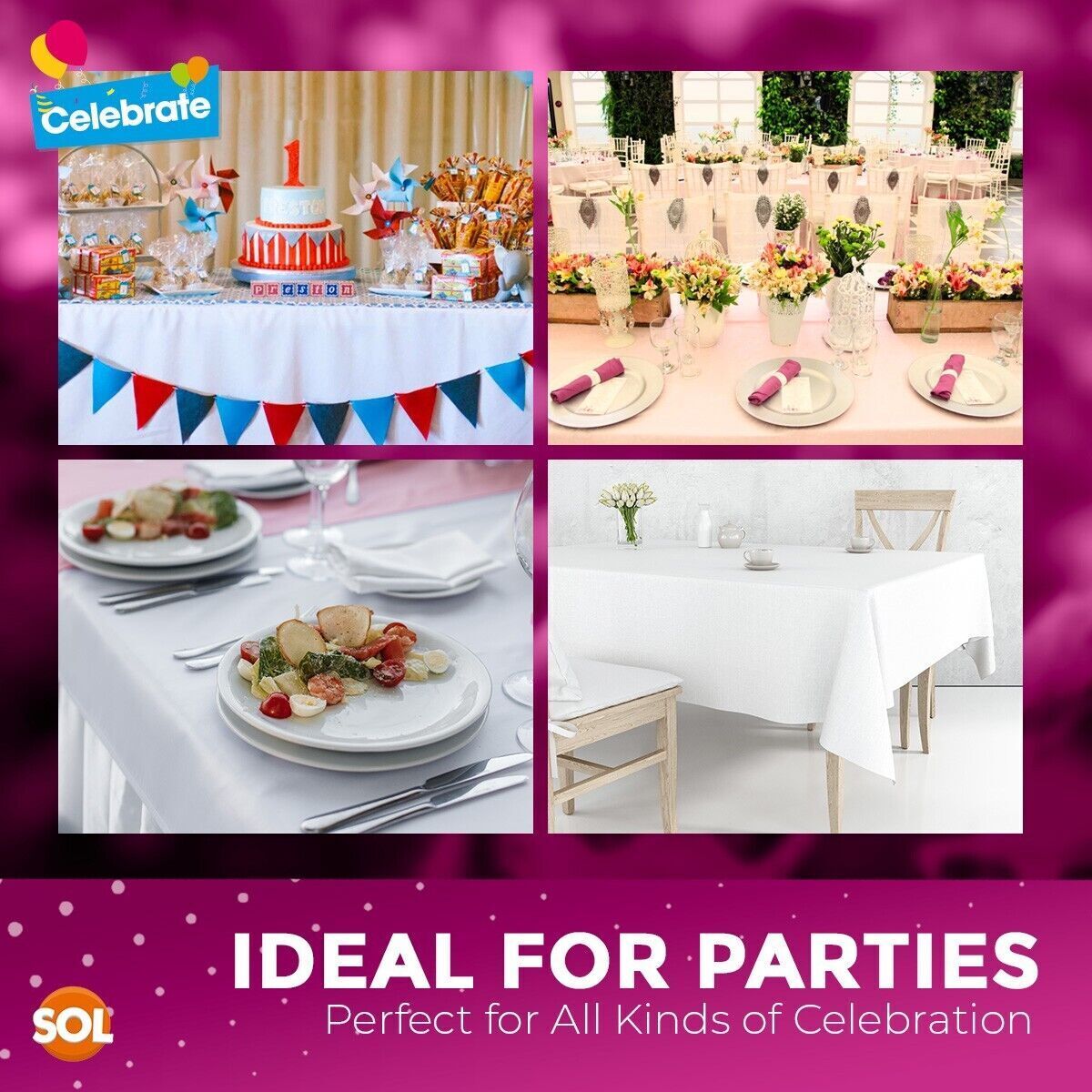 White Paper Table Cloths Square | Disposable Party Covers | 5 Pack