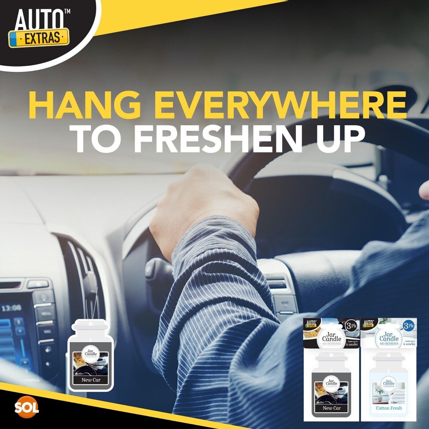 Candle Car Air Freshener Jar Cotton & New Car Scent | 3 Pack