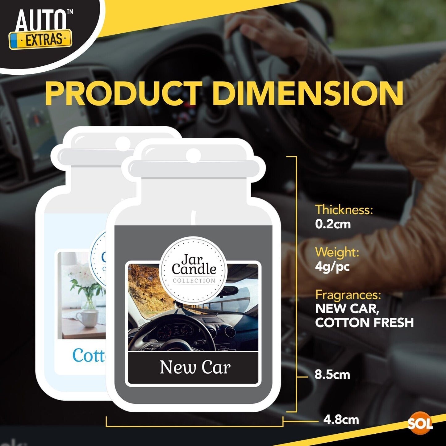 Candle Car Air Freshener Jar Cotton & New Car Scent | 6 Pack