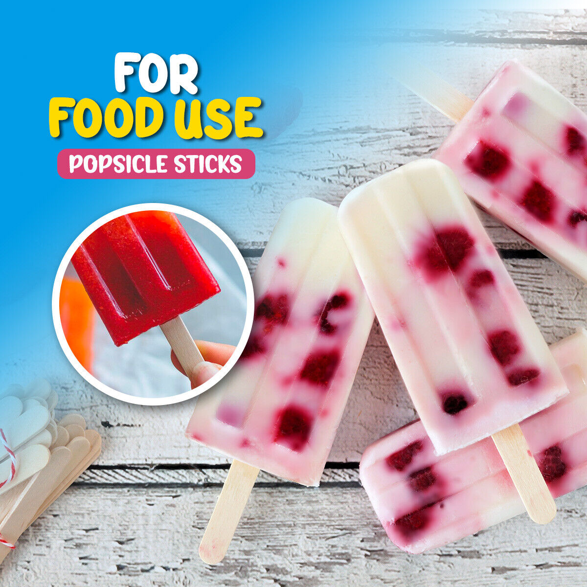 100 Coloured Natural Ice Lolly Lollipop Sticks Wooden Model Craft Sticks 80x14mm