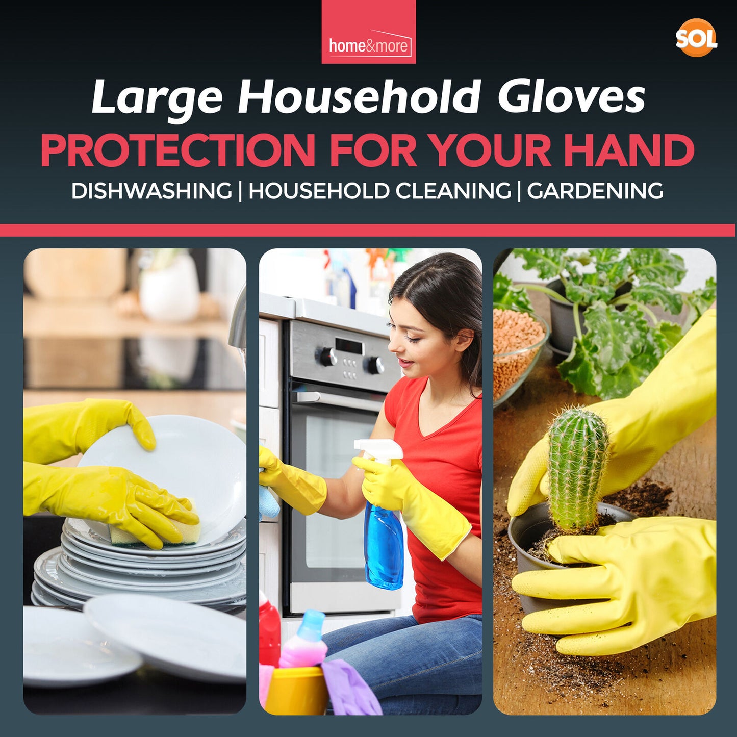 4 Pairs Rubber Gloves Large | Long Sleeve Household Washing Up Kitchen Cleaning