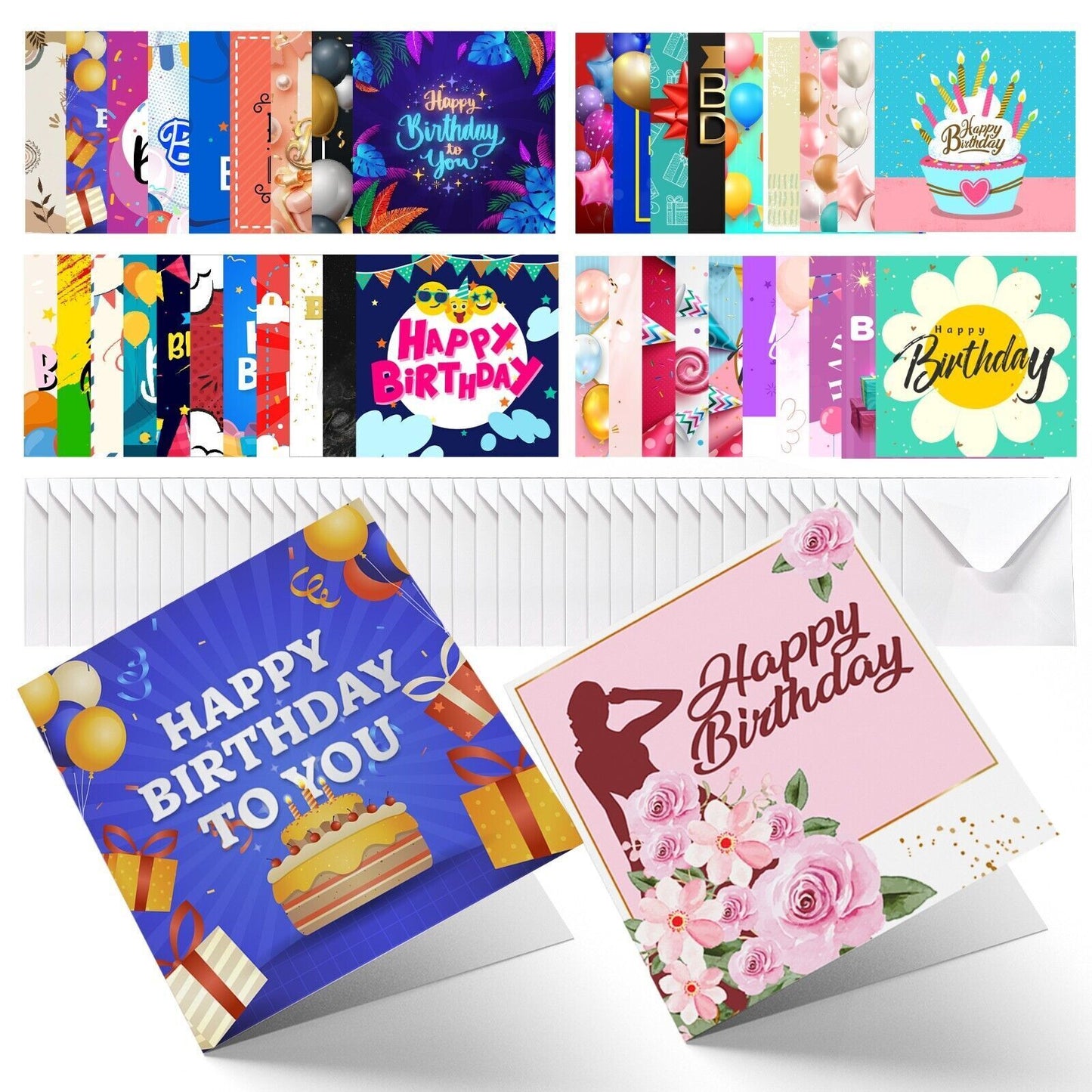 Happy Birthday Cards Mixed Pack | Male & Female Designs with Envelopes | 20 Pack