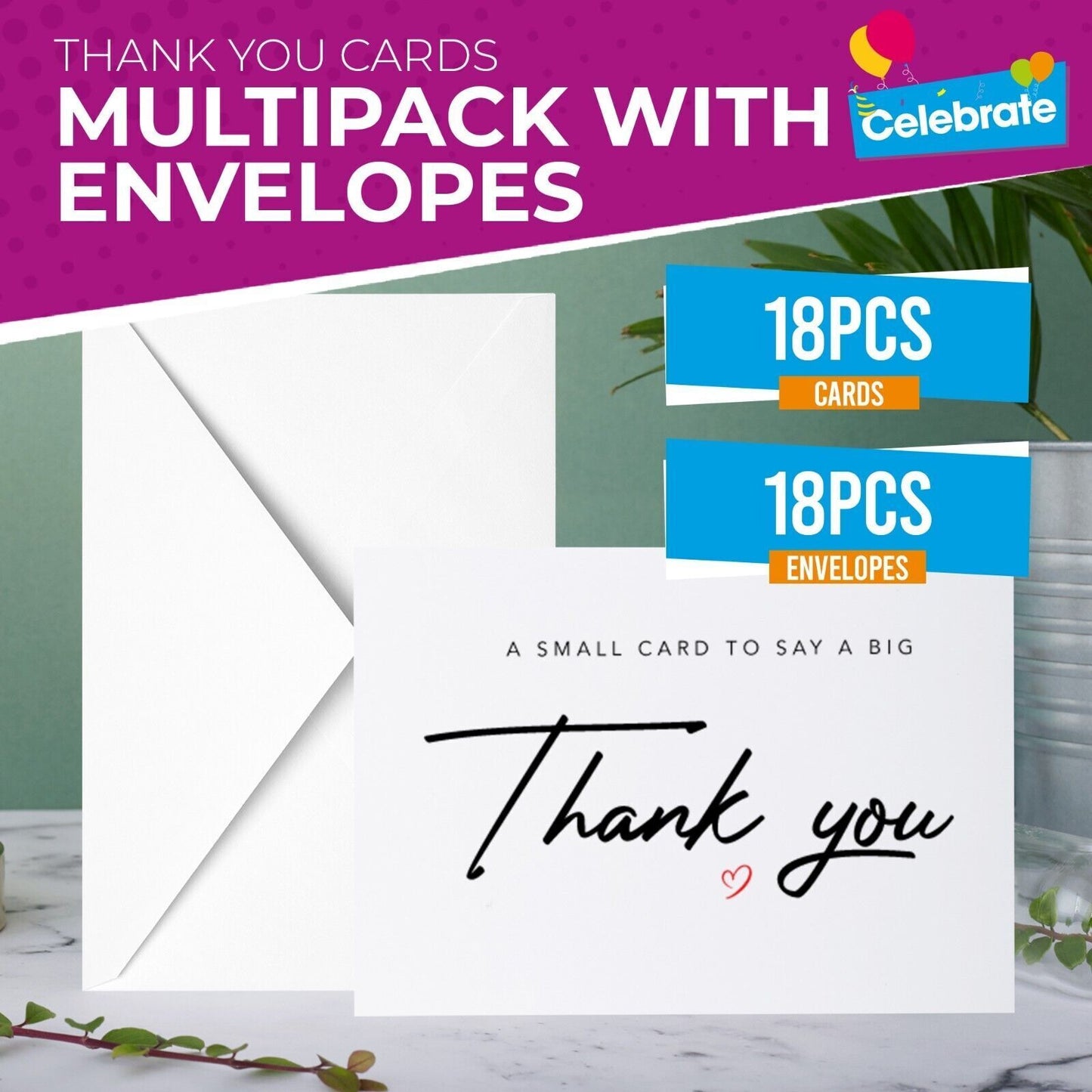 Thank You Cards with Envelopes | A6 Thankyou Notes for Birthday & Wedding | 18 Pack