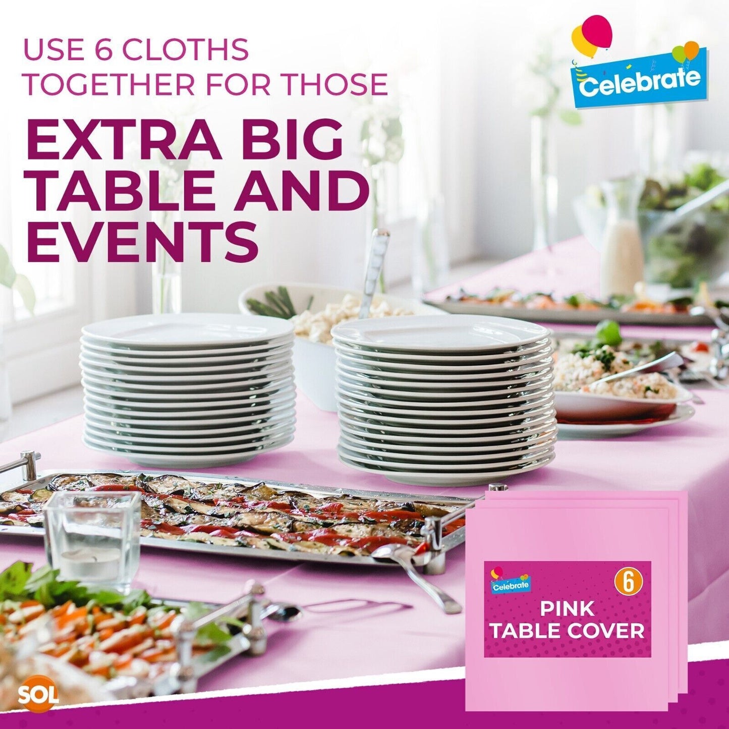 Square Disposable Table Cloths 121x121cm | Plastic Wipe Clean Party Covers | 3 Pack