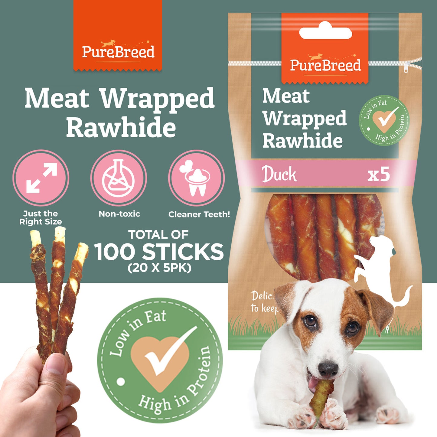 Dog Chews Rawhide Duck Snack | Healthy Treats | 10 Pack