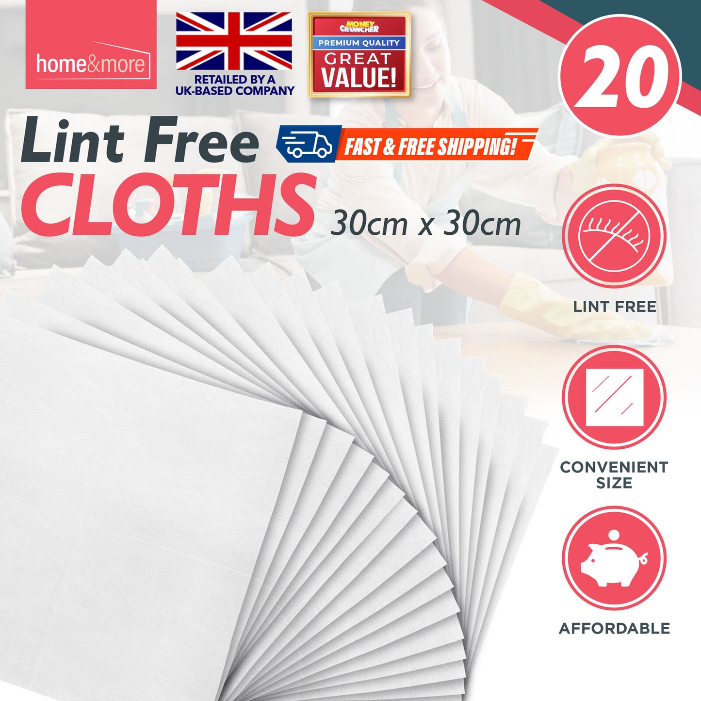 5-10 Lint Free Cloths 30x30cm | White Cleaning Polishing Oil Dye Wax Car Polish