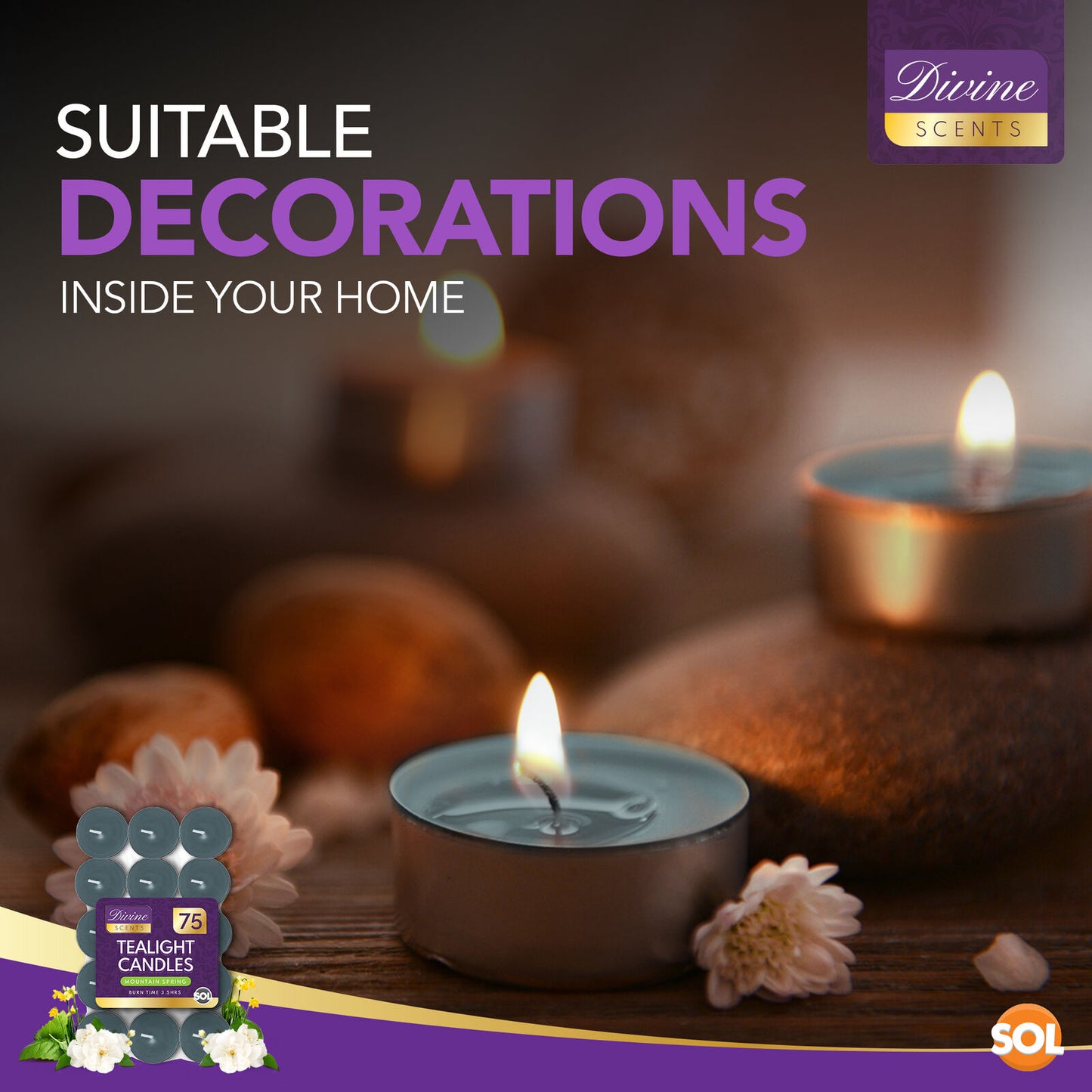 Scented Tea Light Candles | 4 Hour Burn Fragrance | 75 Pack